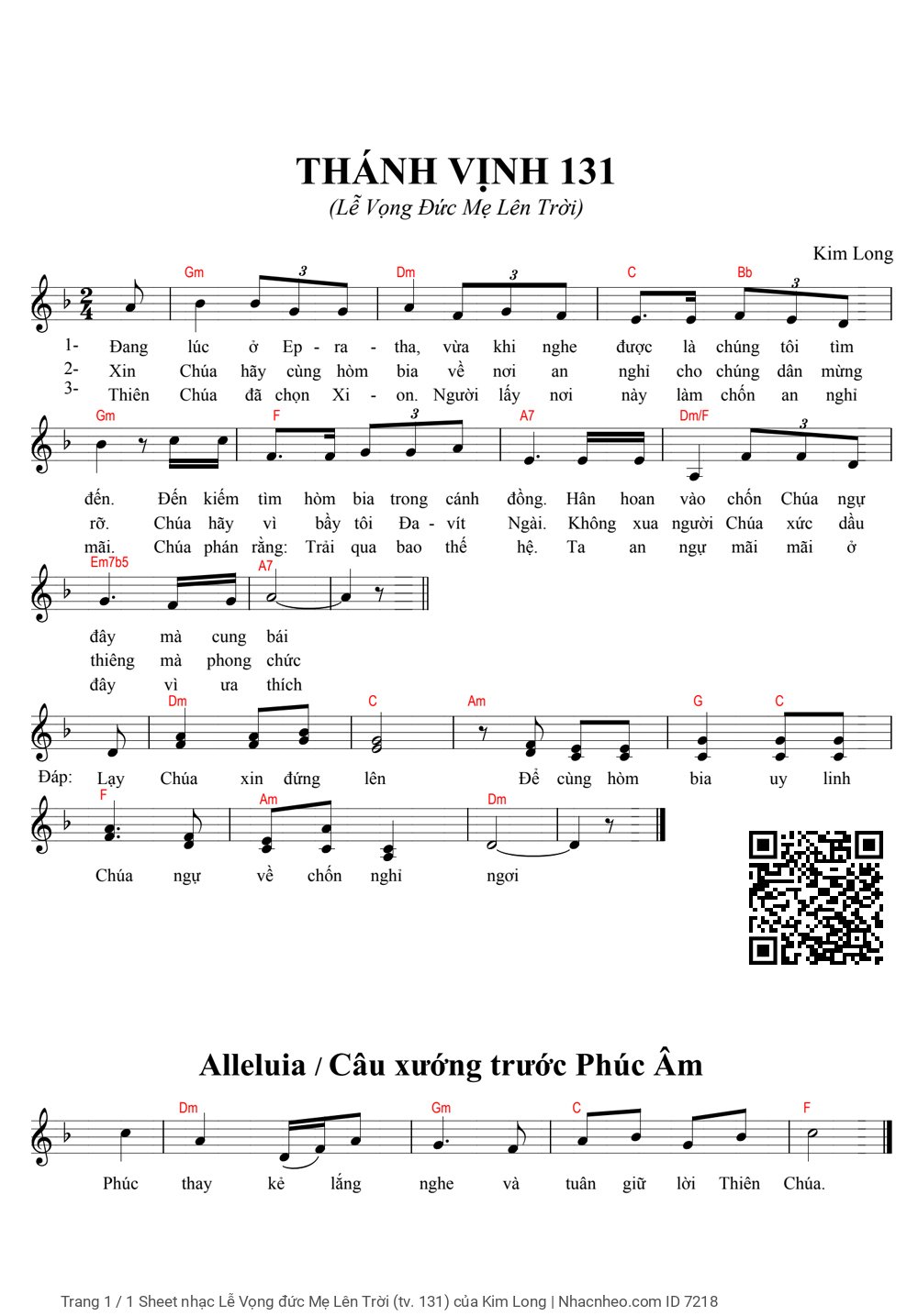 Sheet PDF of Lễ Vọng đức Mẹ Lên Trời (Thánh vịnh 131)