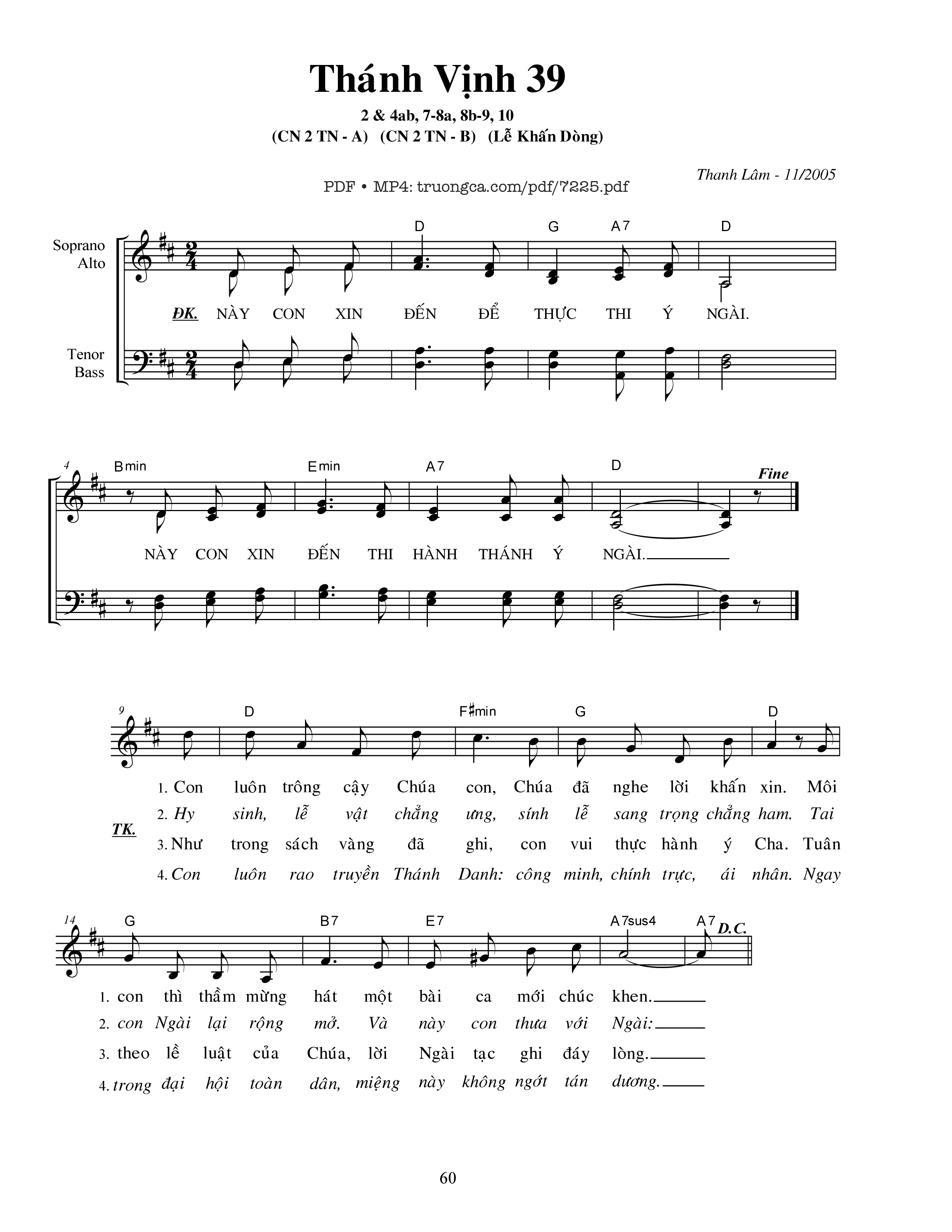 Page 1 of Sheet music PDF Lễ Khấn Dòng (Thánh vịnh 39) - Thanh Lâm