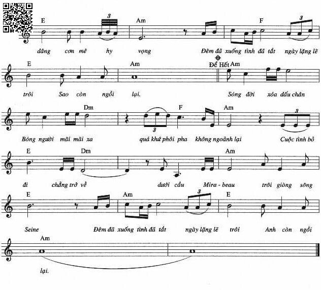 Page 2 of Sheet music PDF Cầu Mirabeau (Le Pont Mirabeau) - Ngô Thụy Miên