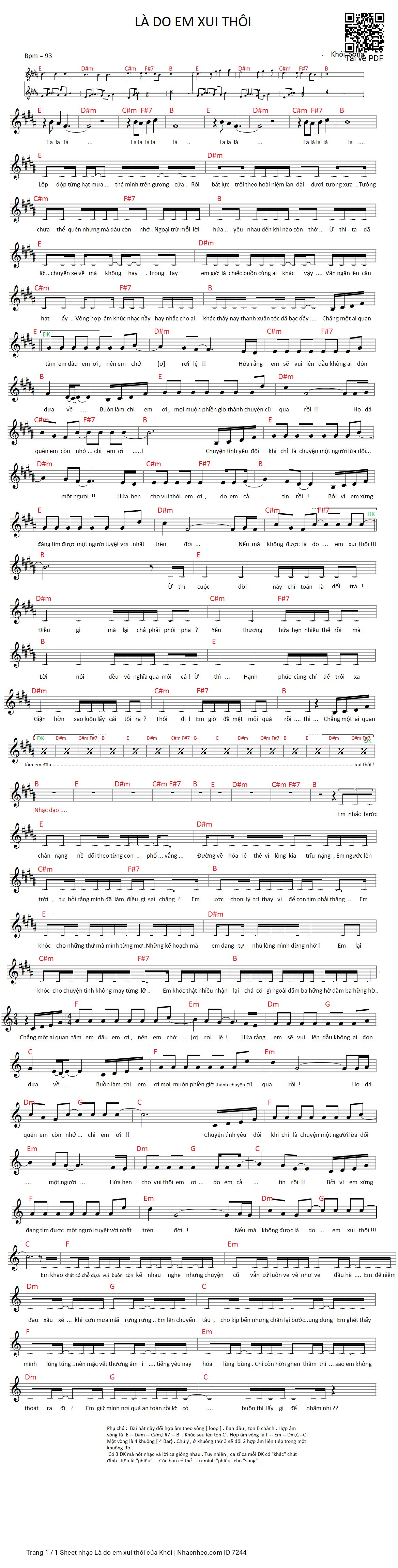 Page 1 of Sheet music PDF Là do em xui thôi - Khói
