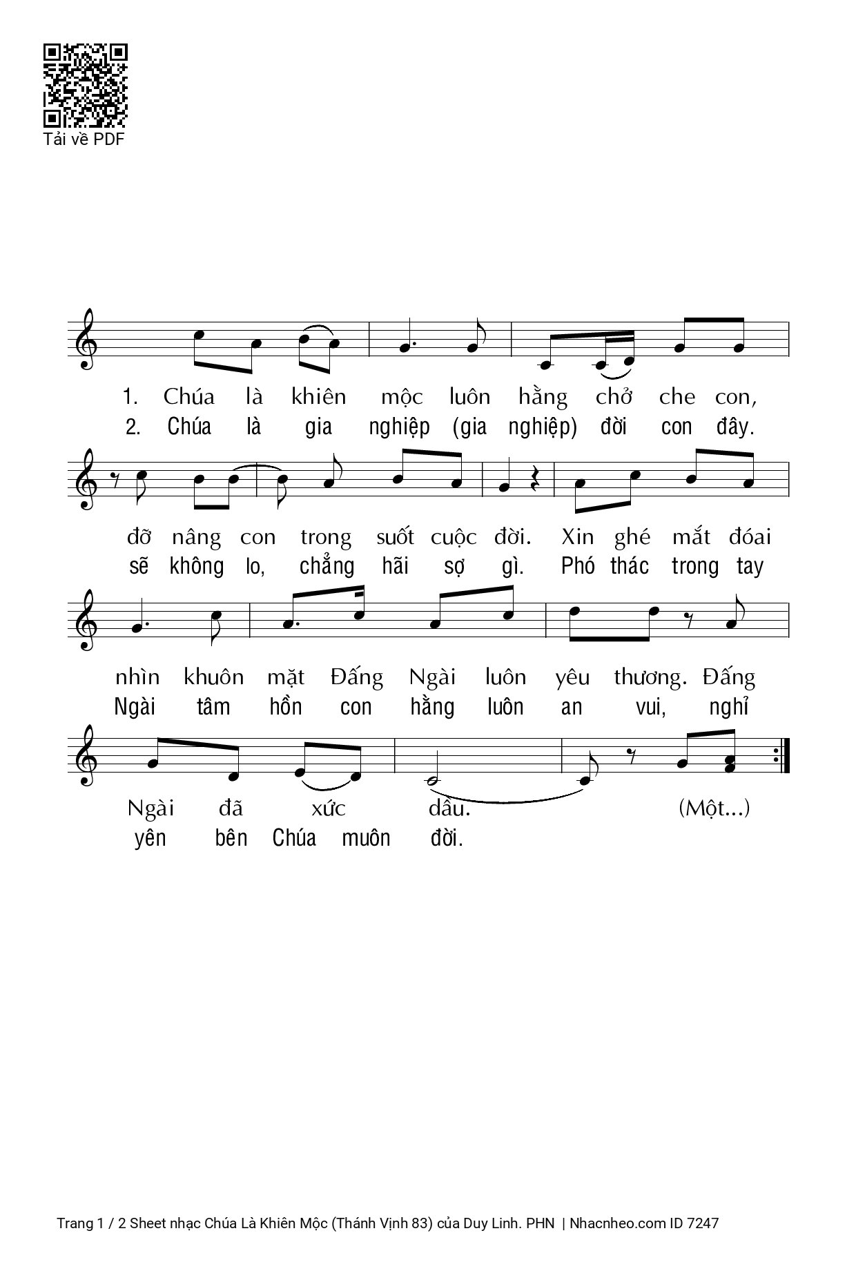 Page 2 of Sheet music PDF Chúa Là Khiên Mộc (Thánh Vịnh 83) - Duy Linh. PHN