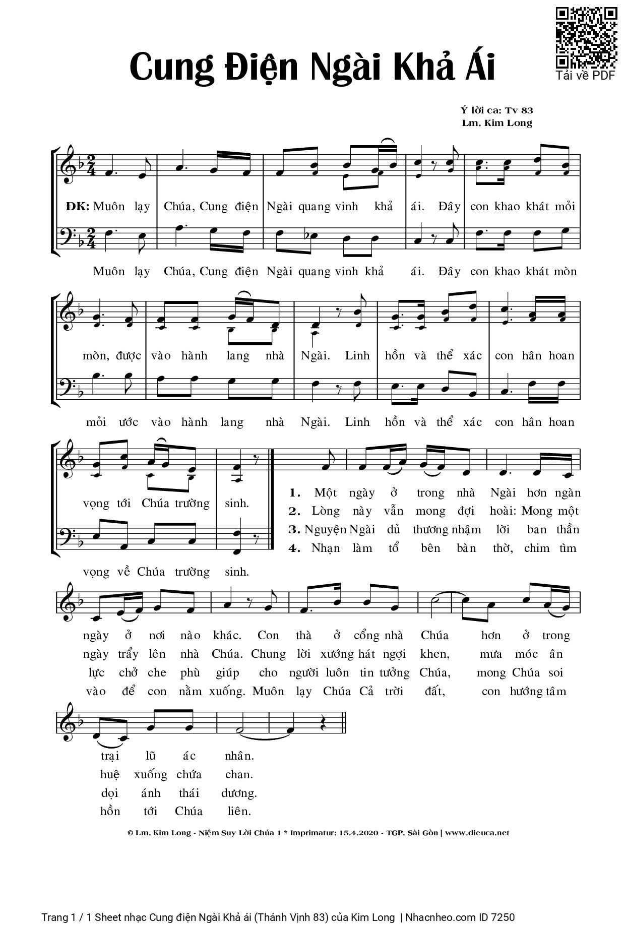 Sheet PDF of Cung điện Ngài Khả ái (Thánh Vịnh 83)