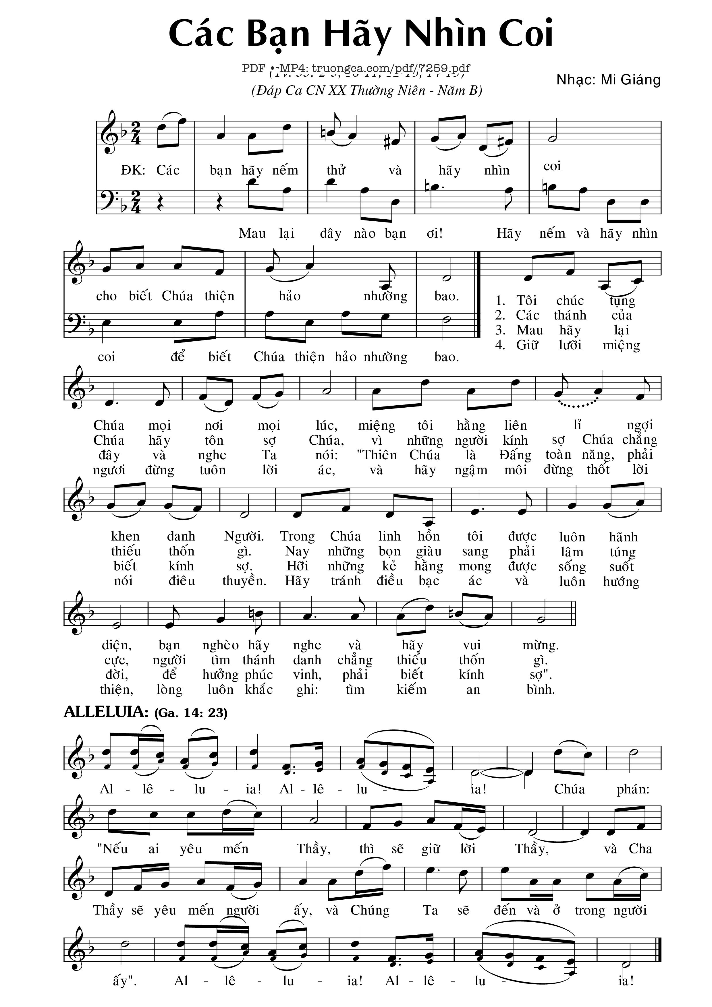 Sheet PDF of Các Bạn Hãy Nhìn Coi (Thánh Vịnh 33) *