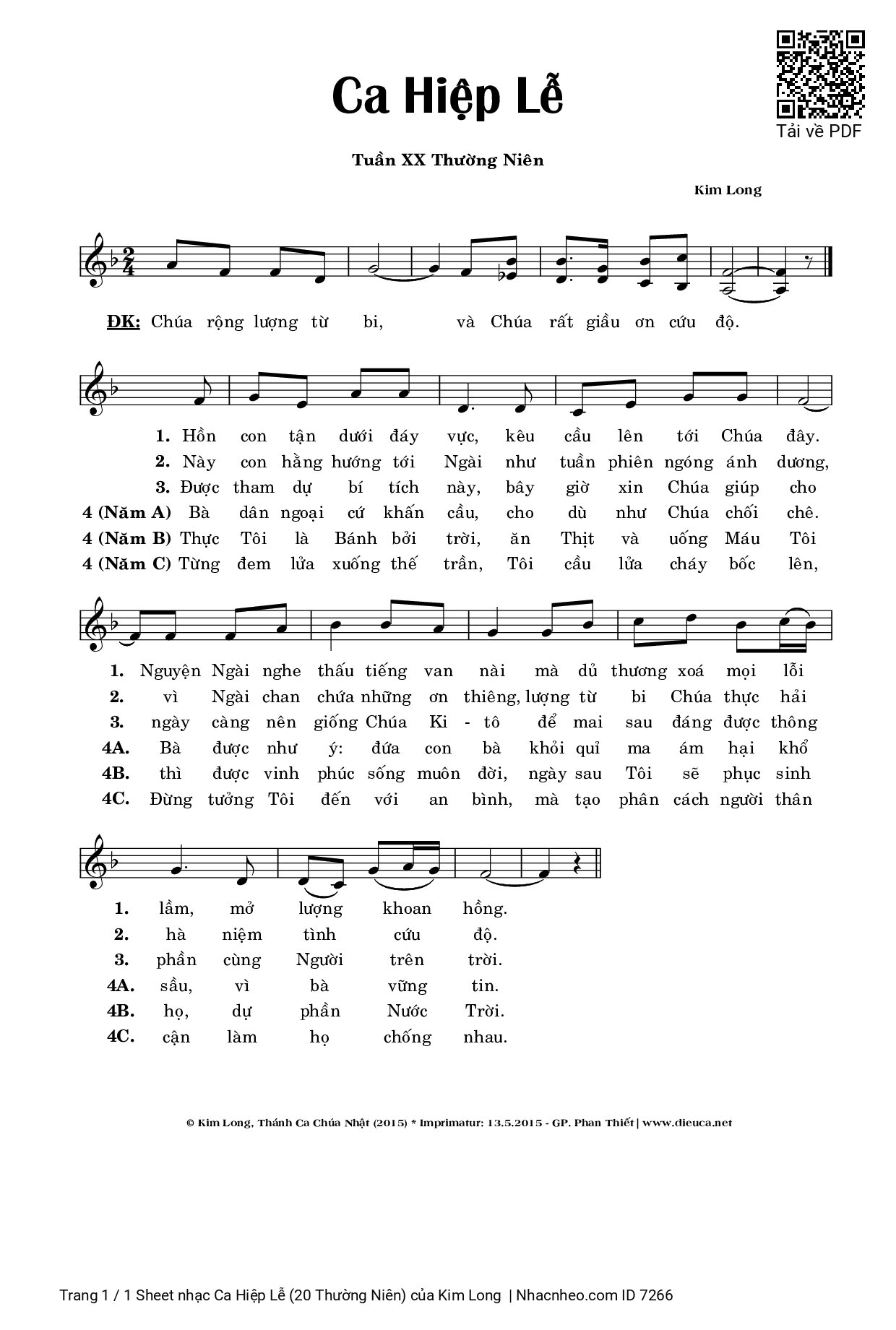 Page 1 of Sheet music PDF Ca Hiệp Lễ (20 Thường Niên) - Kim Long