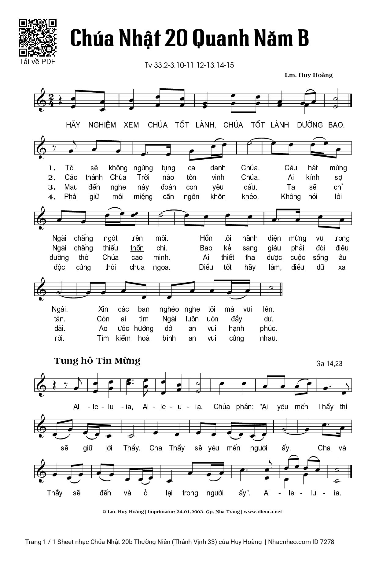 Sheet PDF of Chúa Nhật 20b Thường Niên (Thánh Vịnh 33)