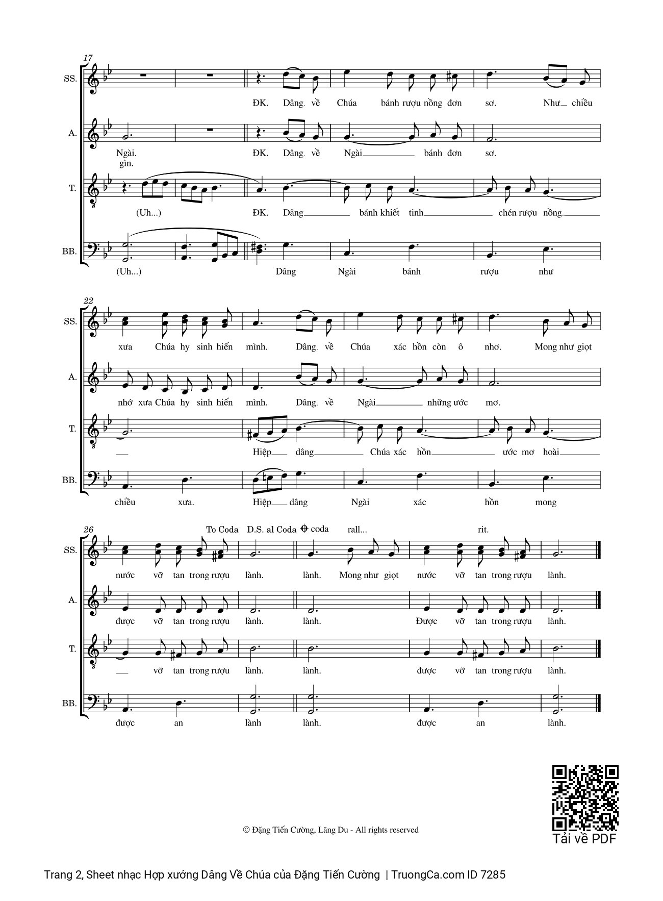 Page 2 of Sheet music PDF Hợp xướng Dâng Về Chúa - Đặng Tiến Cường