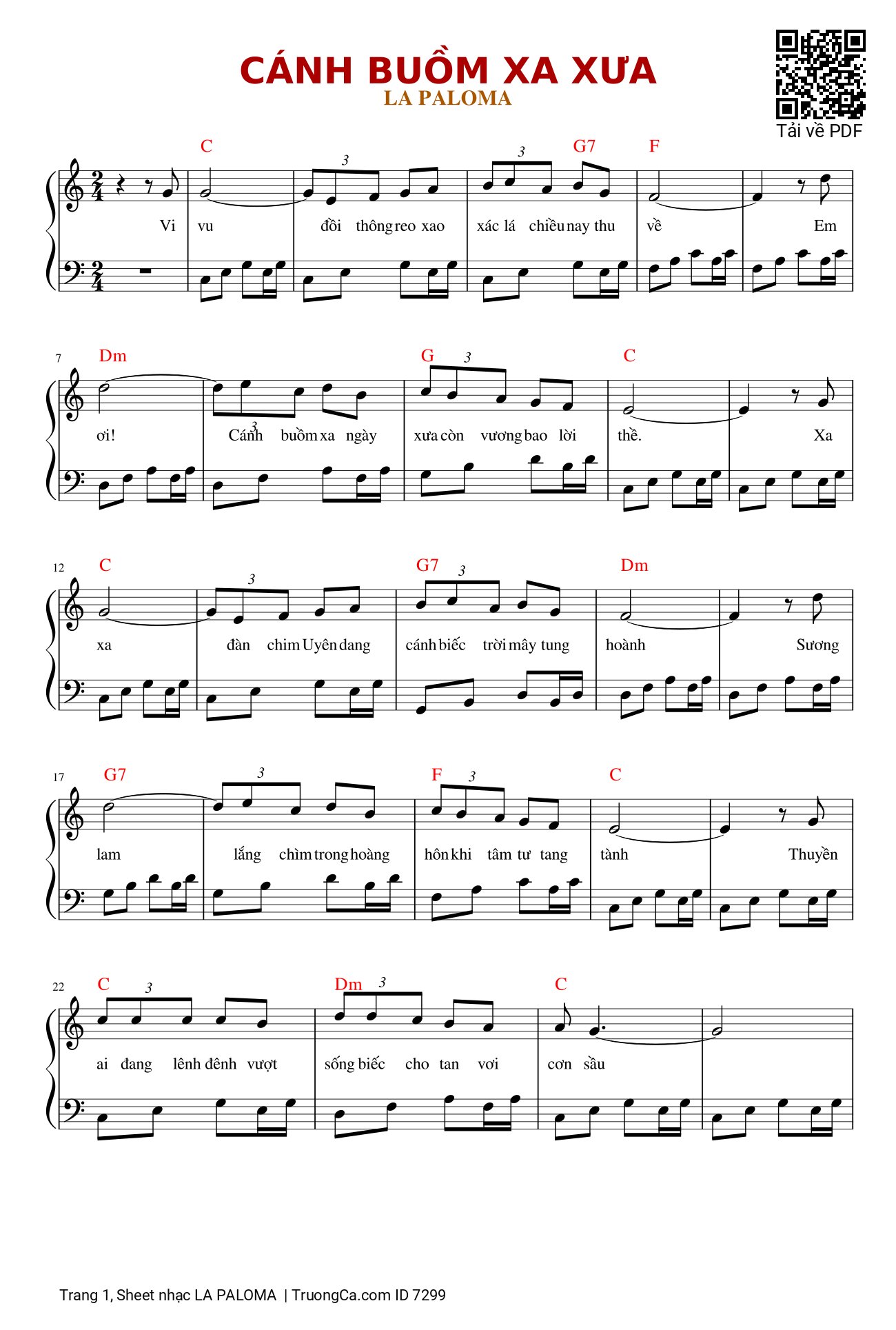 Sheet PDF of LA PALOMA Piano