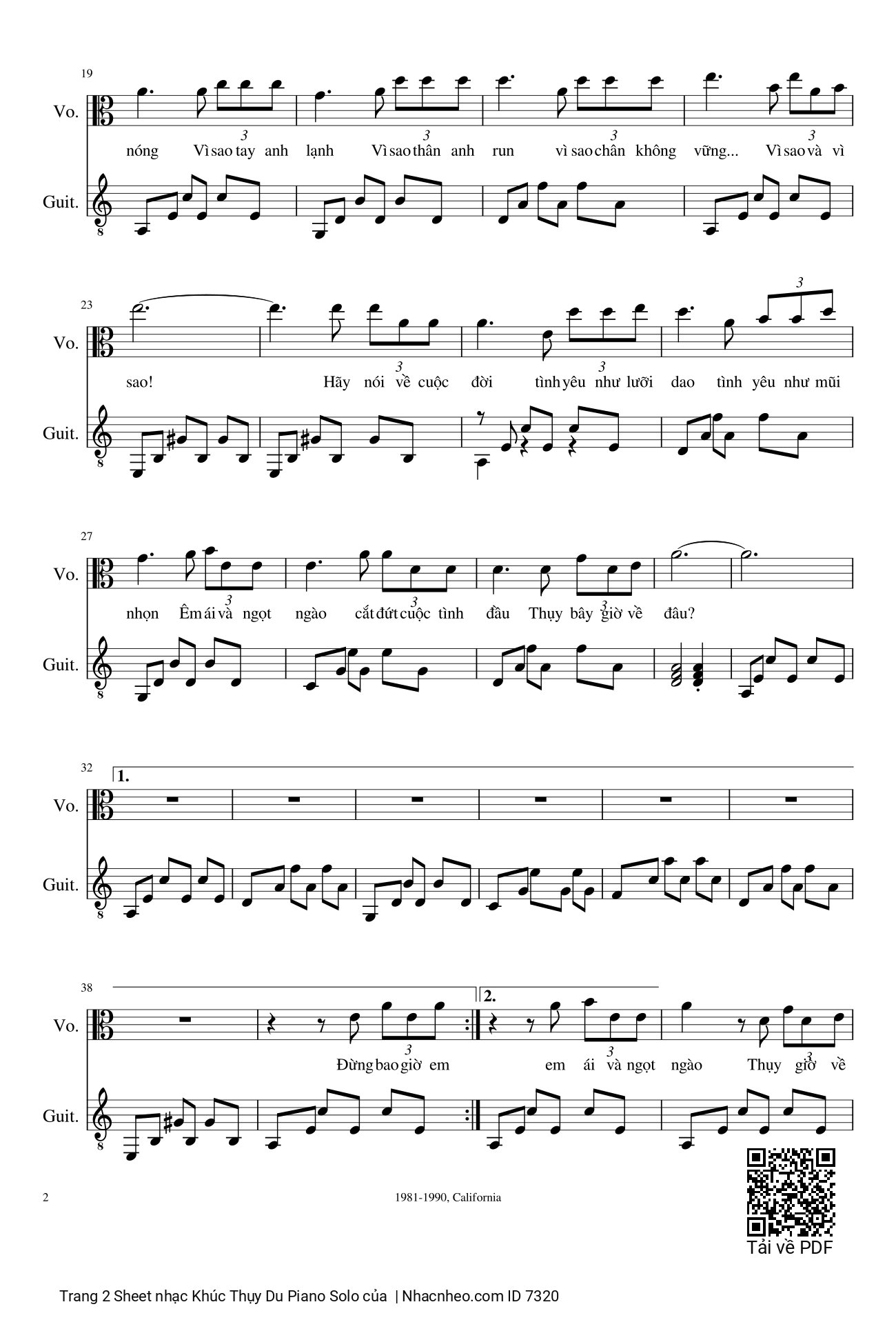 Page 2 of Sheet music PDF Khúc Thụy Du Piano Solo - Anh Bằng
