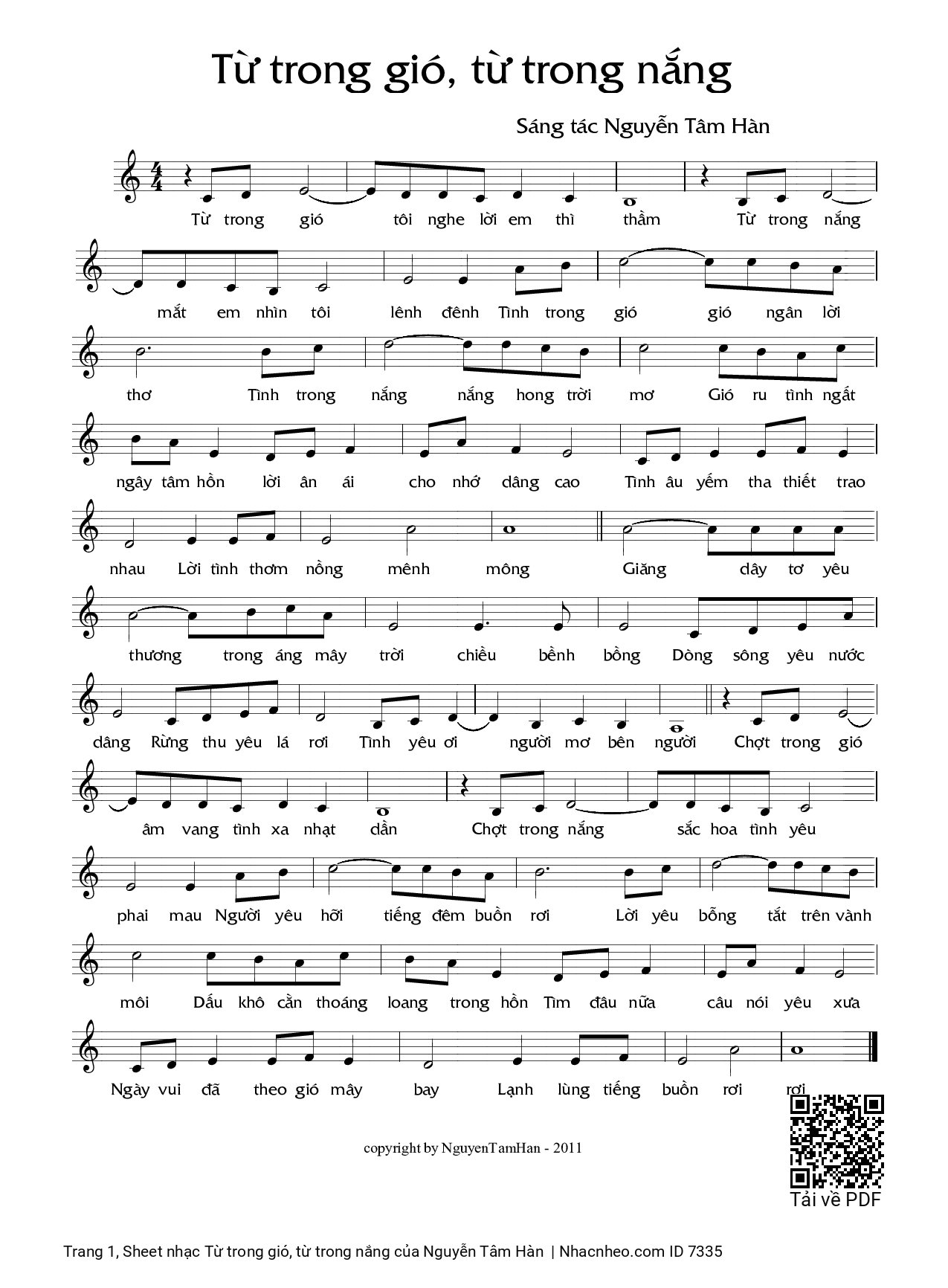 Sheet PDF of Từ trong gió, từ trong nắng