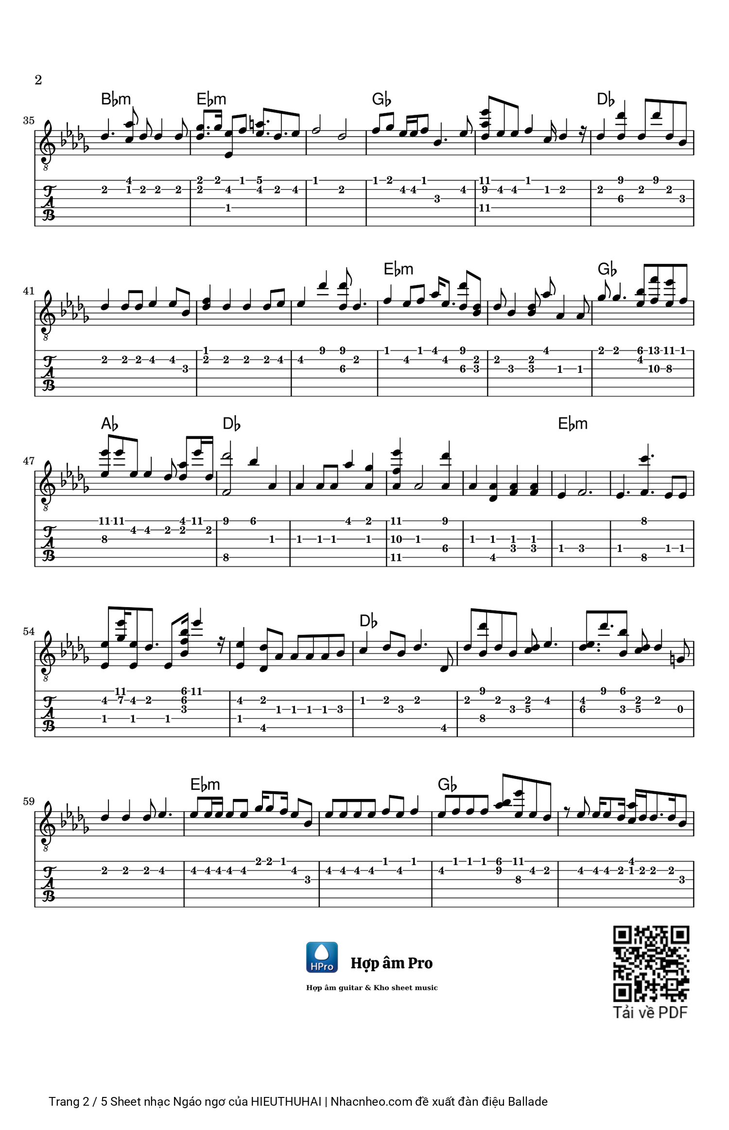 Page 2 of Sheet music PDF Guitar Tab Ngáo ngơ - HIEUTHUHAI