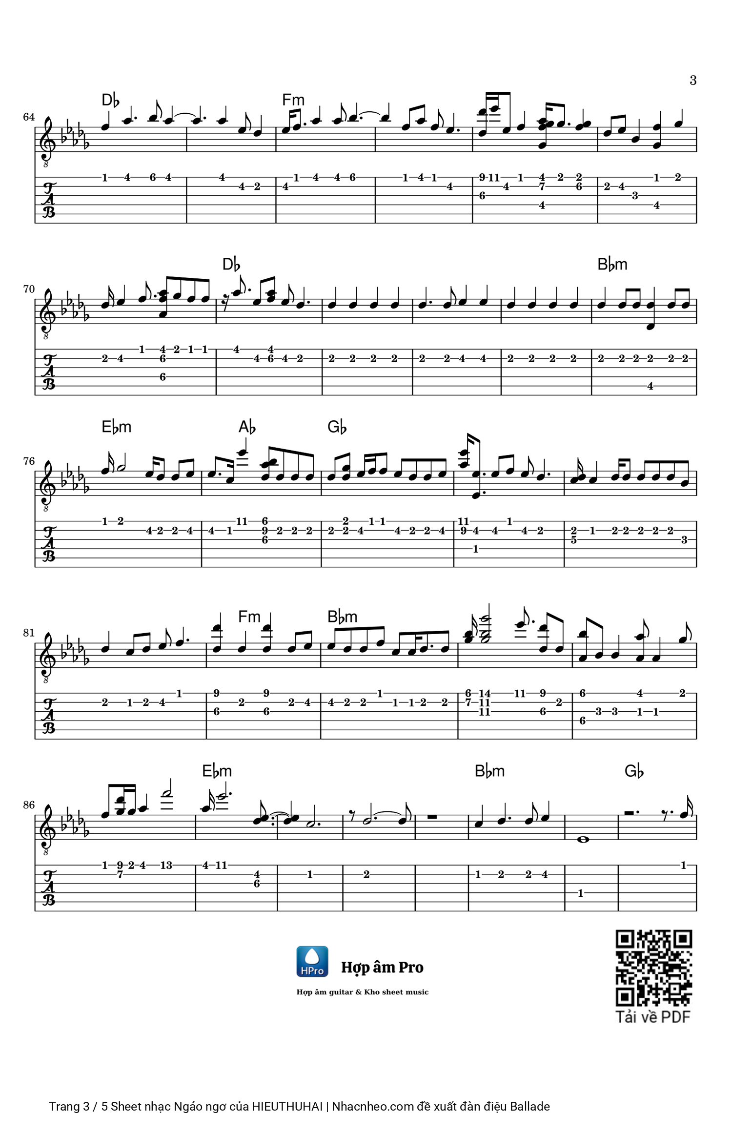 Page 3 of Sheet music PDF Guitar Tab Ngáo ngơ - HIEUTHUHAI