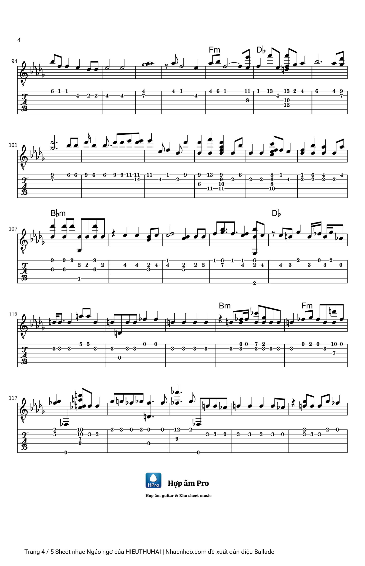 Page 4 of Sheet music PDF Guitar Tab Ngáo ngơ - HIEUTHUHAI