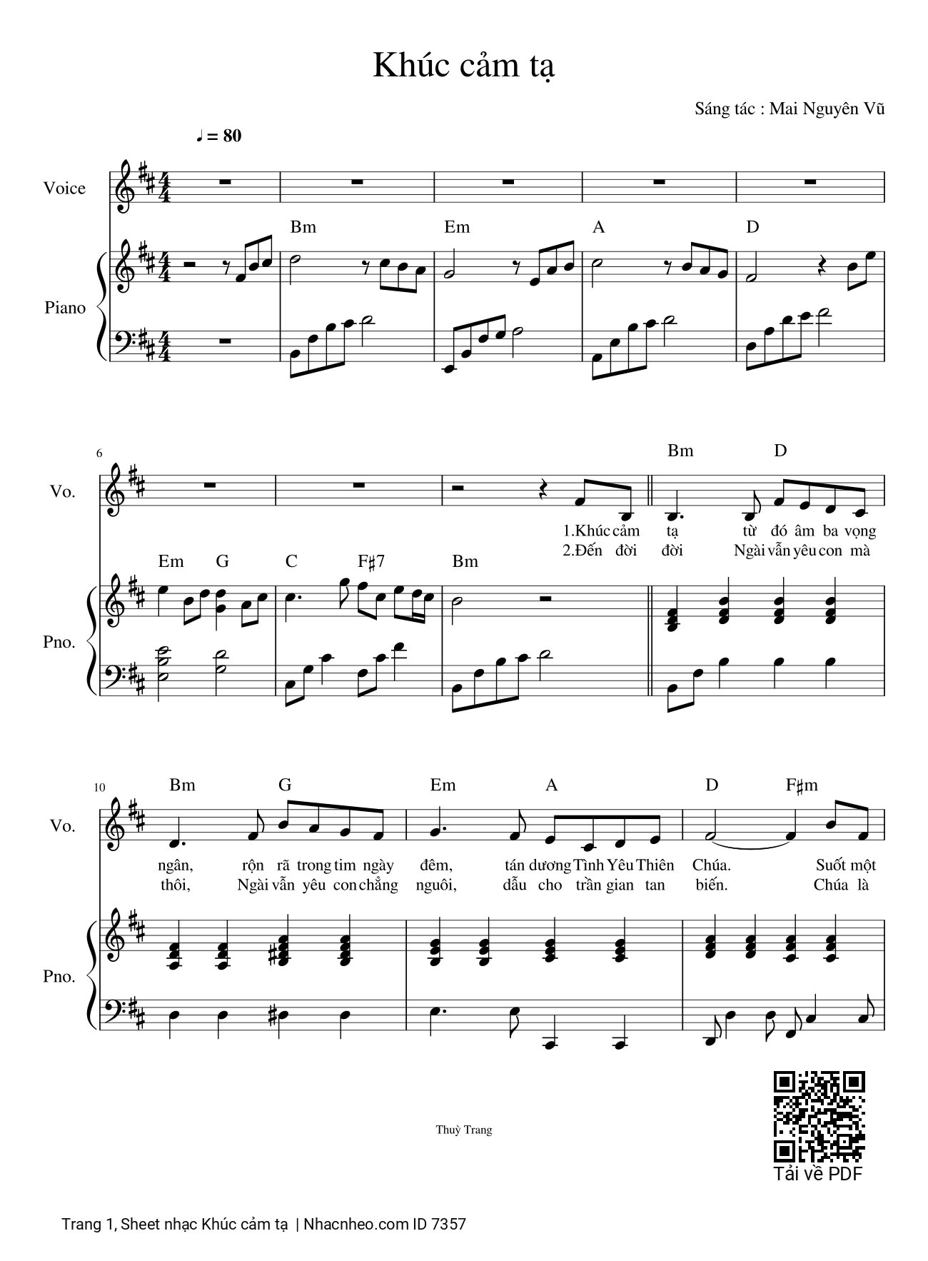 Sheet PDF of Khúc cảm tạ Piano đệm hát