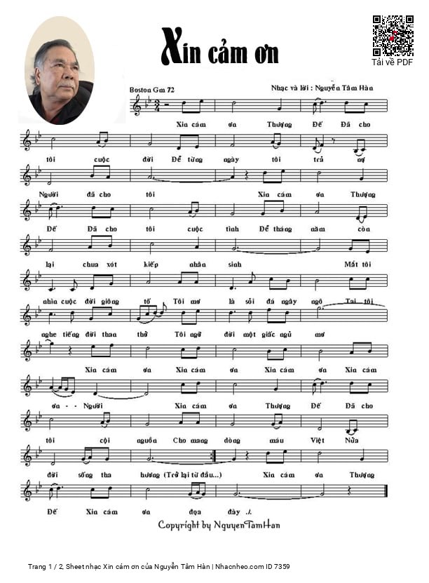 Page 1 of Sheet music PDF Xin cám ơn - Nguyễn Tâm Hàn