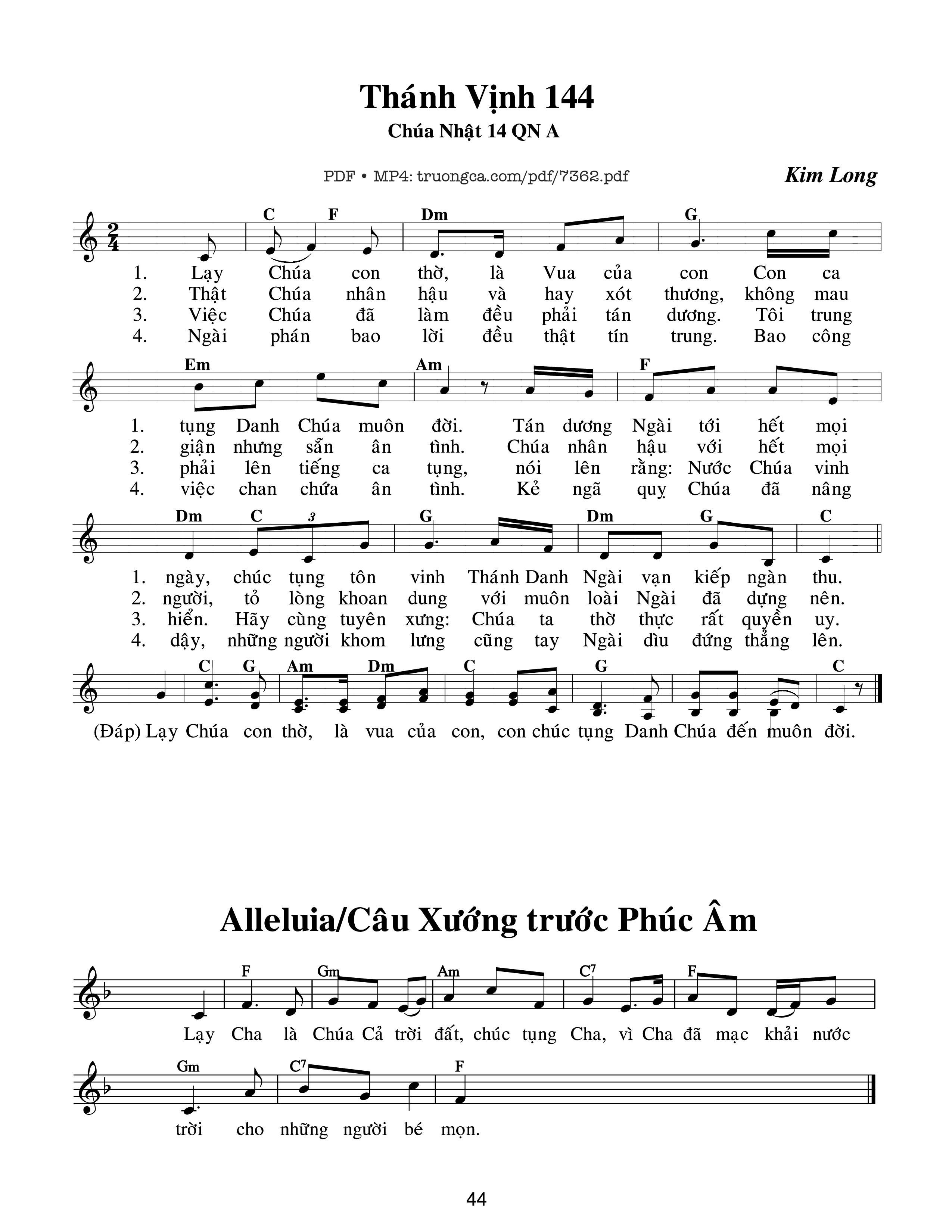 Sheet PDF of Chúa Nhật 14a Thường Niên (Thánh Vịnh 144)