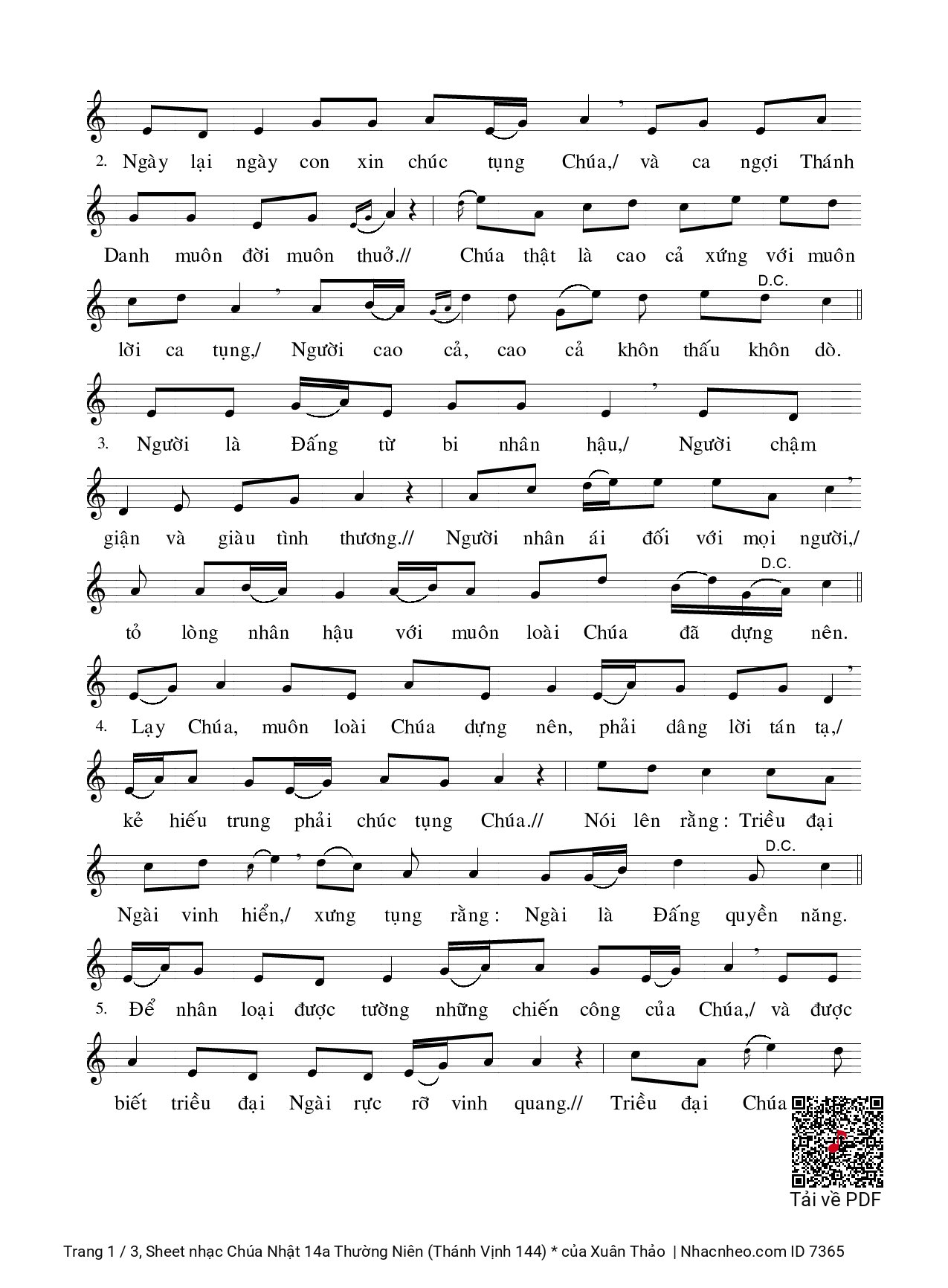 Page 2 of Sheet music PDF Chúa Nhật 14a Thường Niên (Thánh Vịnh 144) - Xuân Thảo