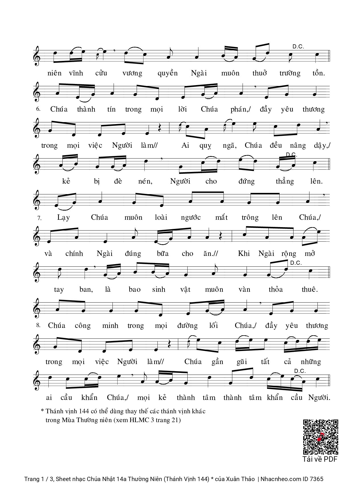 Page 3 of Sheet music PDF Chúa Nhật 14a Thường Niên (Thánh Vịnh 144) - Xuân Thảo