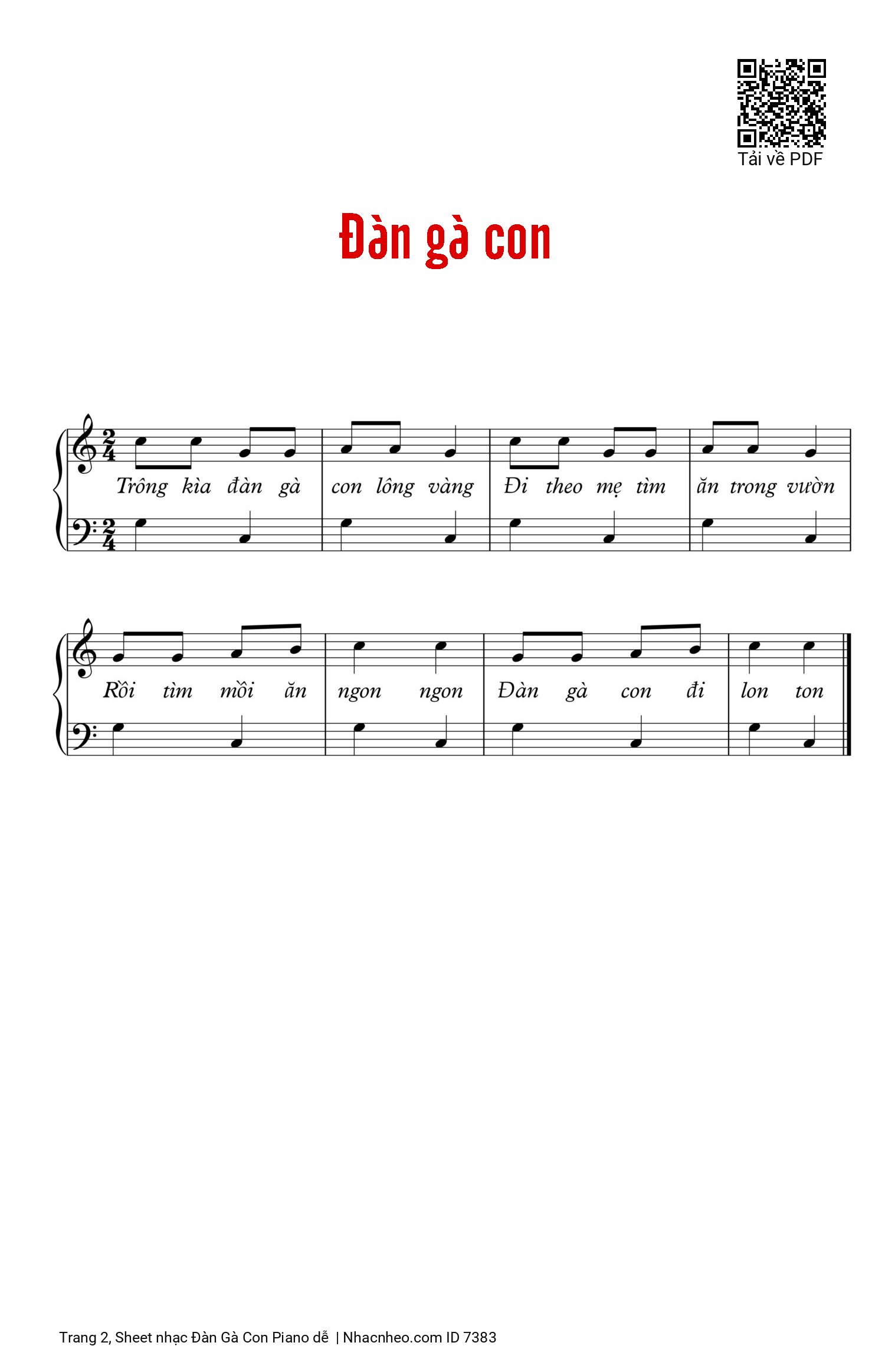 Page 2 of Sheet music PDF Đàn Gà Con Piano dễ - Nhạc Pháp