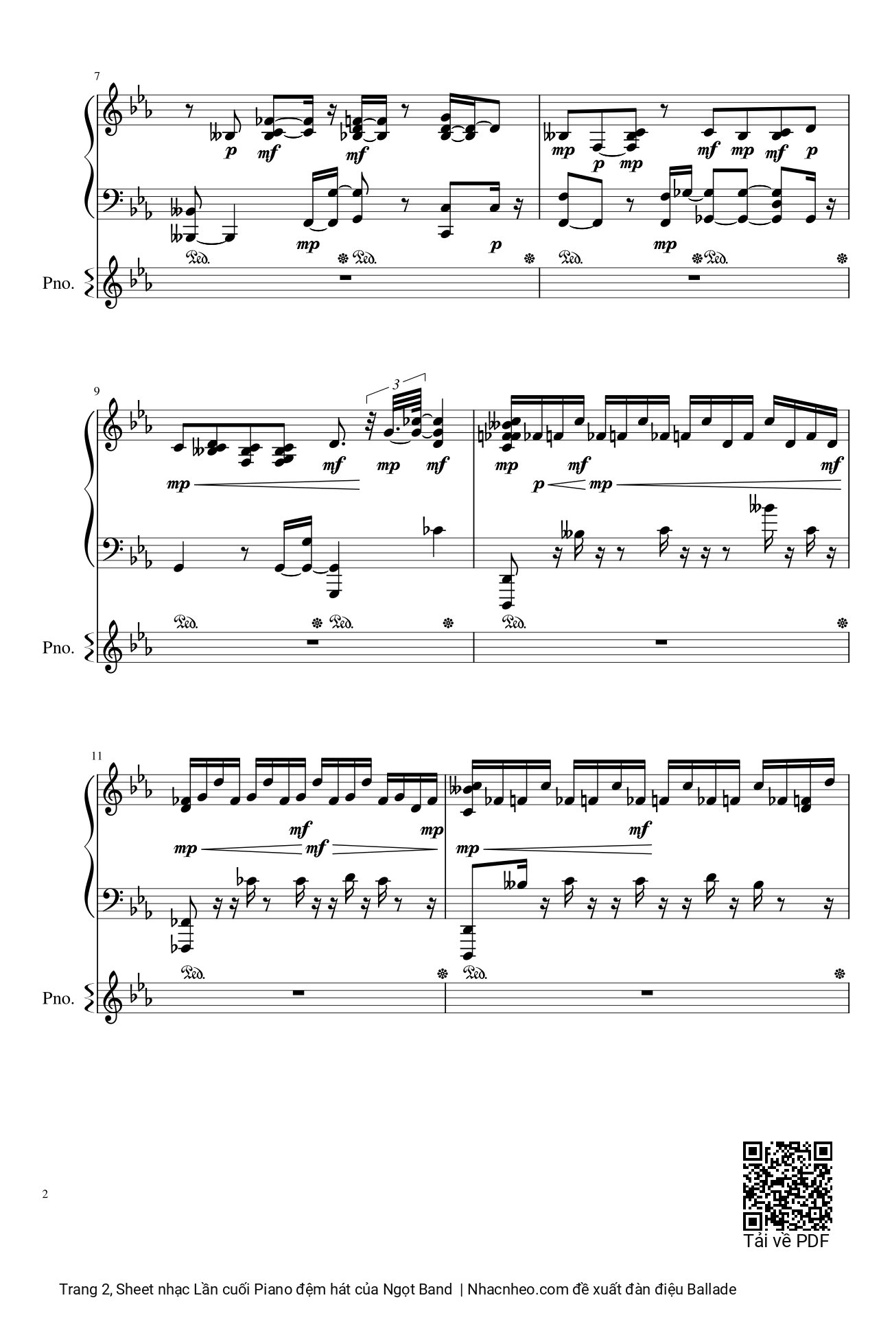 Page 2 of Sheet music PDF Lần cuối Piano đệm hát - Ngọt Band