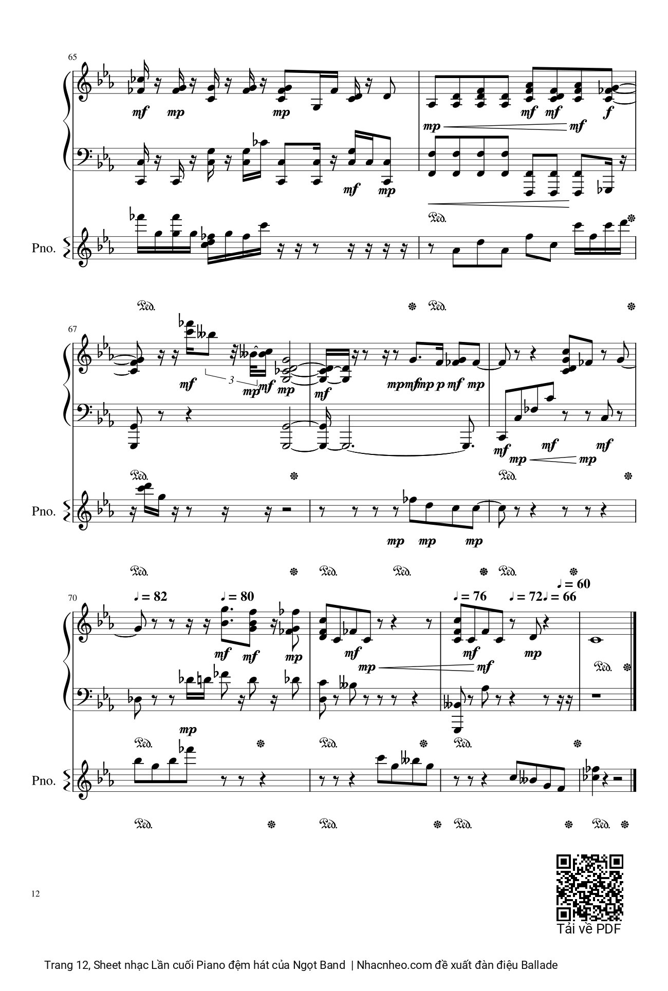 Page 12 of Sheet music PDF Lần cuối Piano đệm hát - Ngọt Band