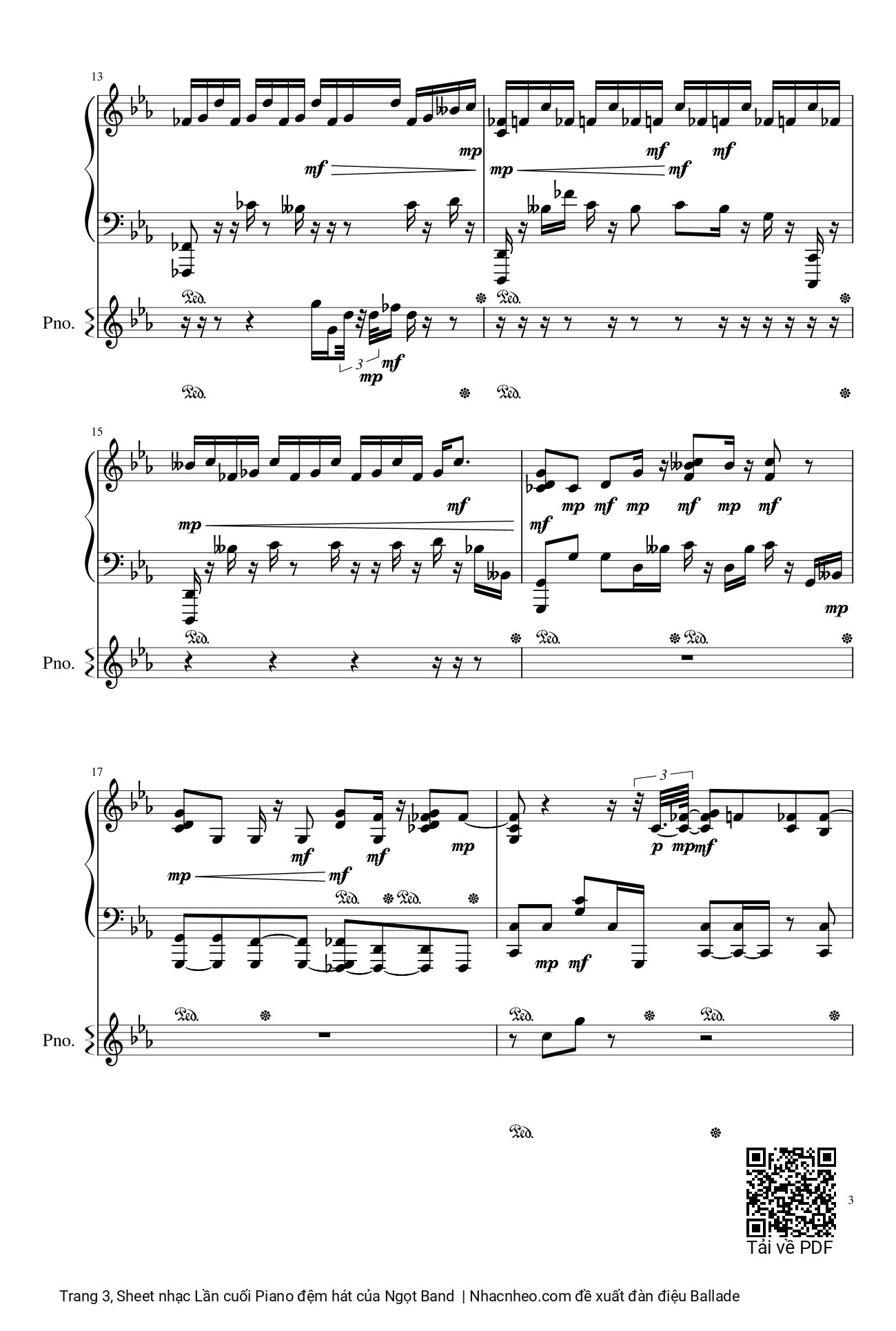 Page 3 of Sheet music PDF Lần cuối Piano đệm hát - Ngọt Band