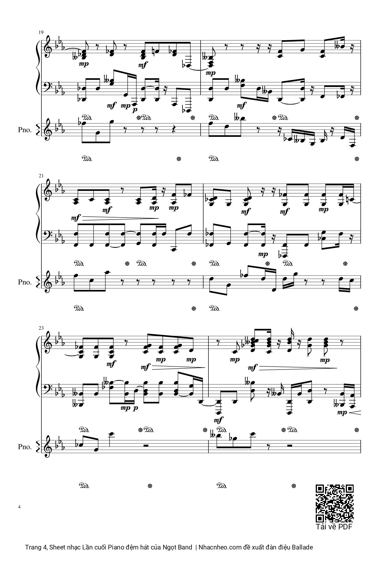 Page 4 of Sheet music PDF Lần cuối Piano đệm hát - Ngọt Band