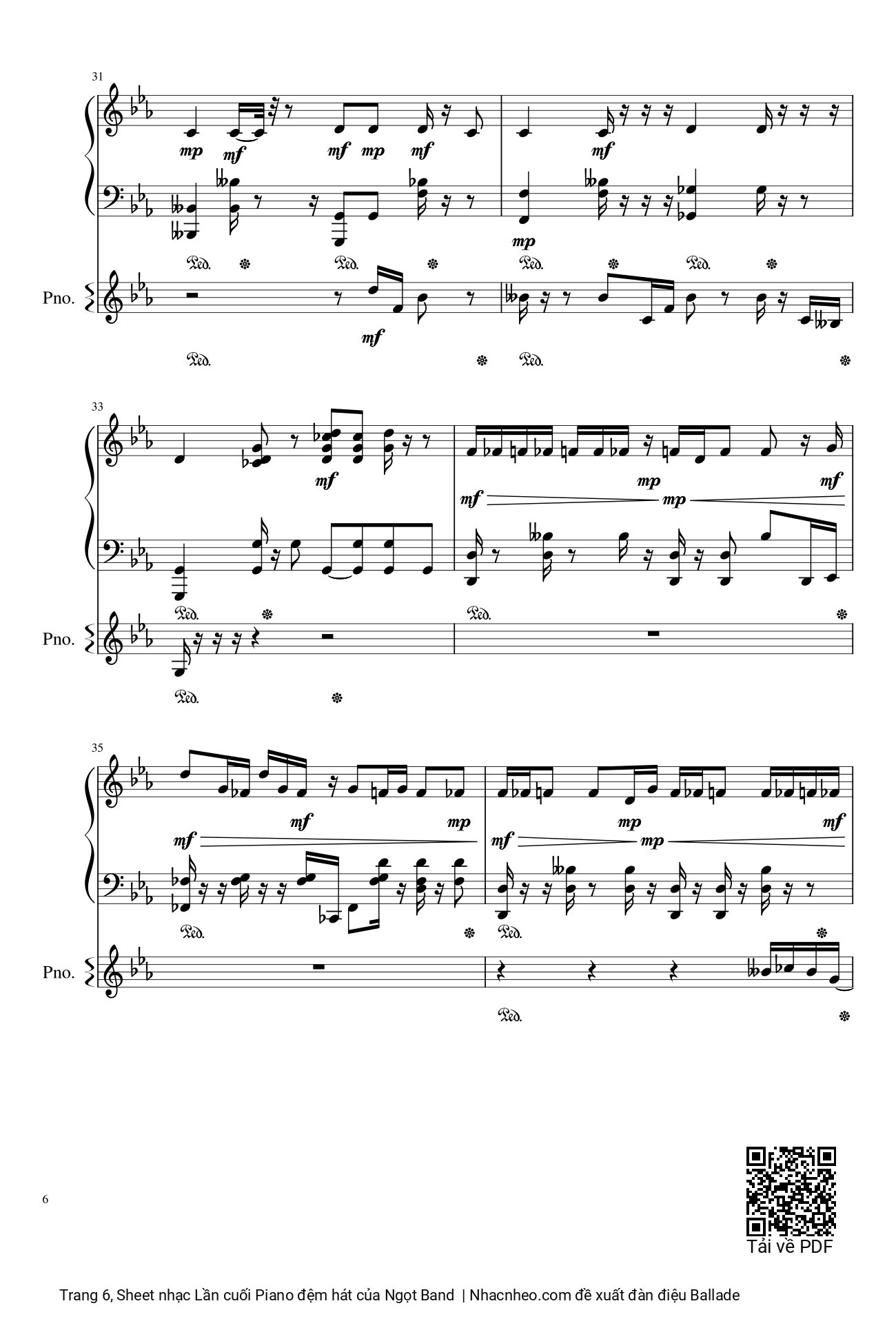 Page 6 of Sheet music PDF Lần cuối Piano đệm hát - Ngọt Band