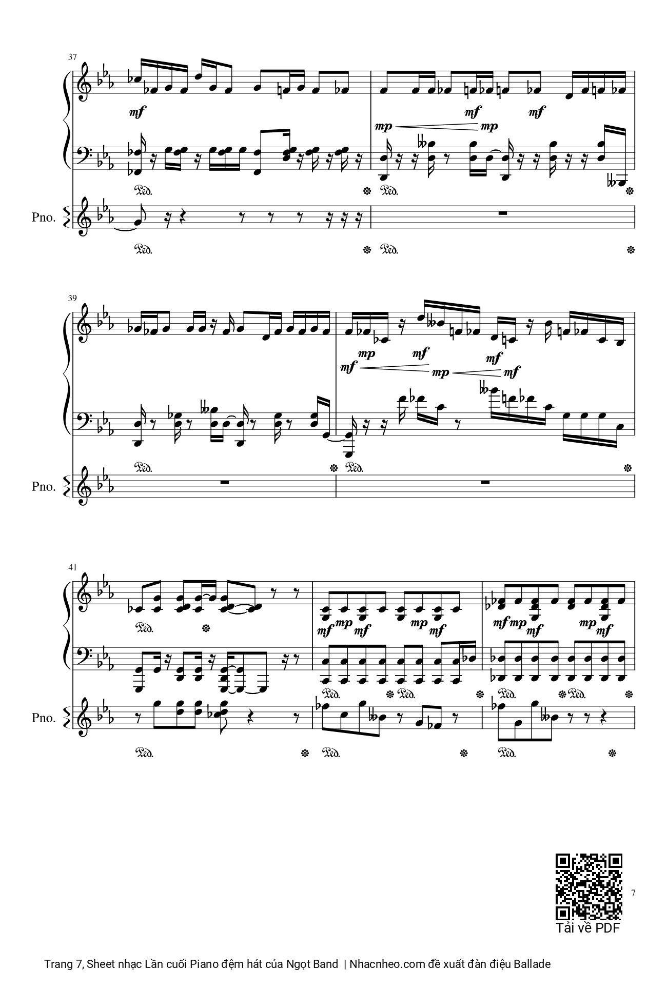 Page 7 of Sheet music PDF Lần cuối Piano đệm hát - Ngọt Band
