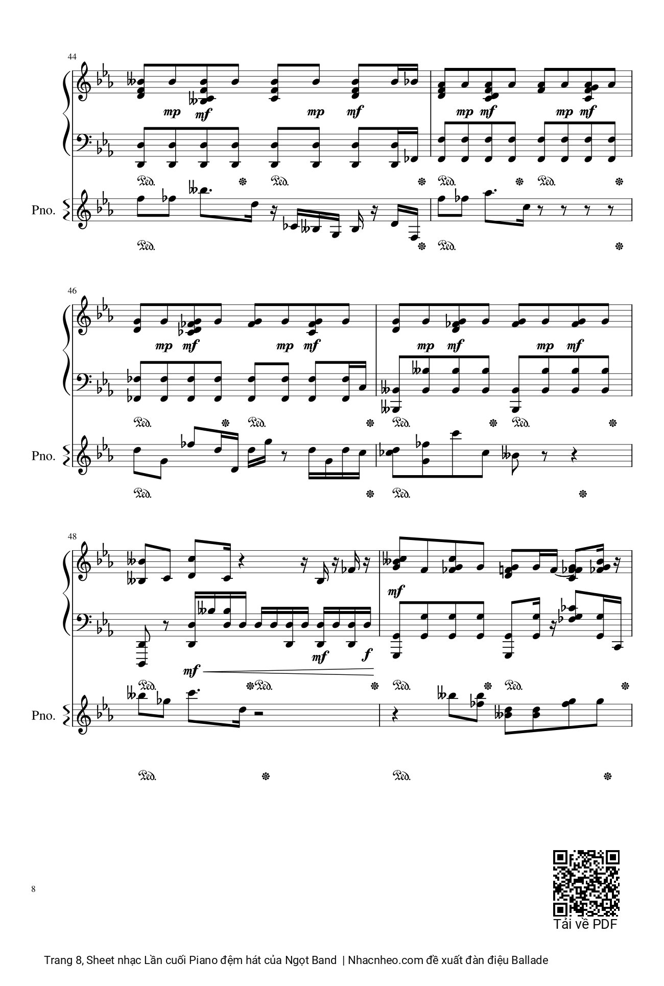 Page 8 of Sheet music PDF Lần cuối Piano đệm hát - Ngọt Band