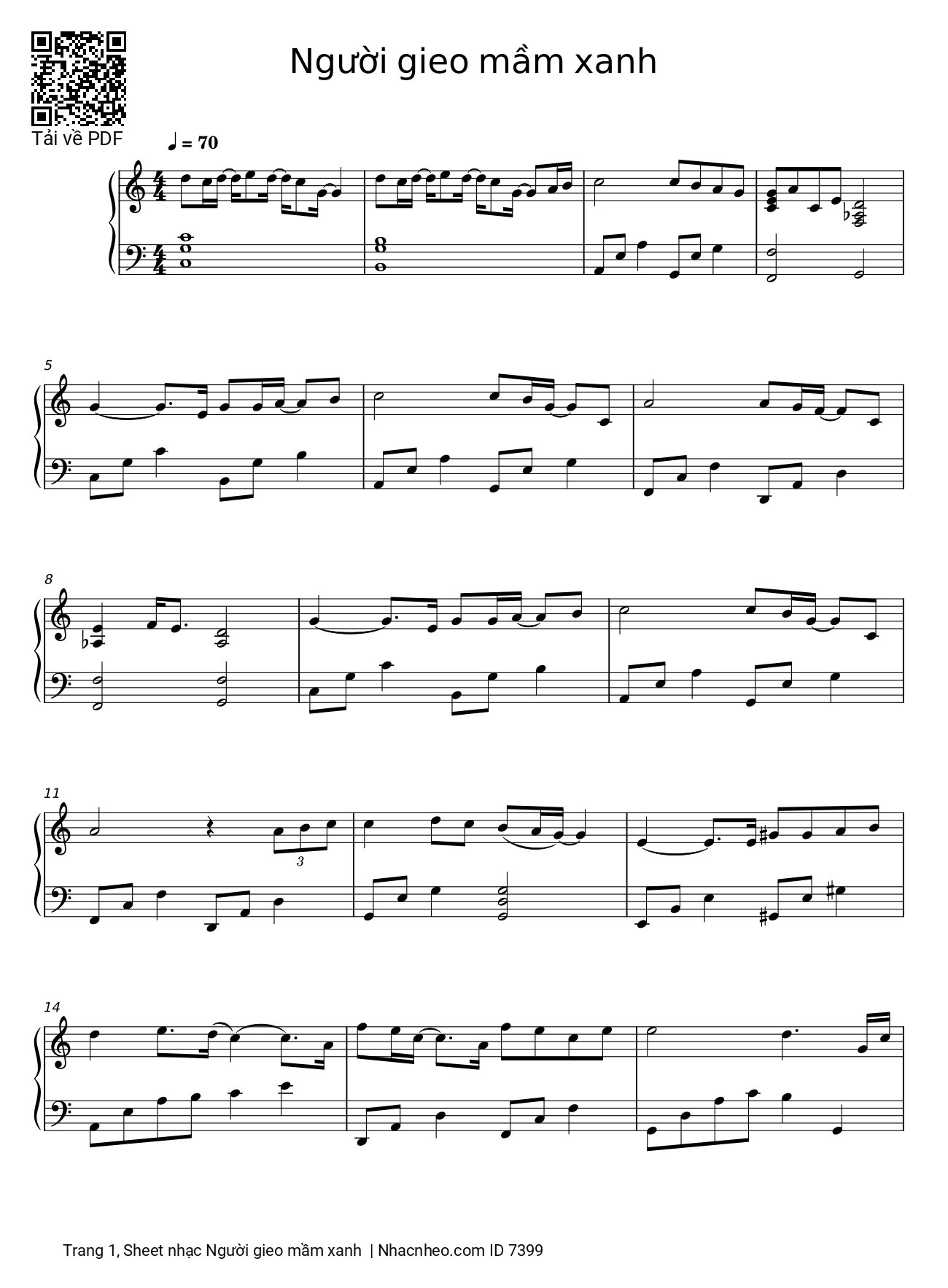 Sheet PDF of Người gieo mầm xanh Piano