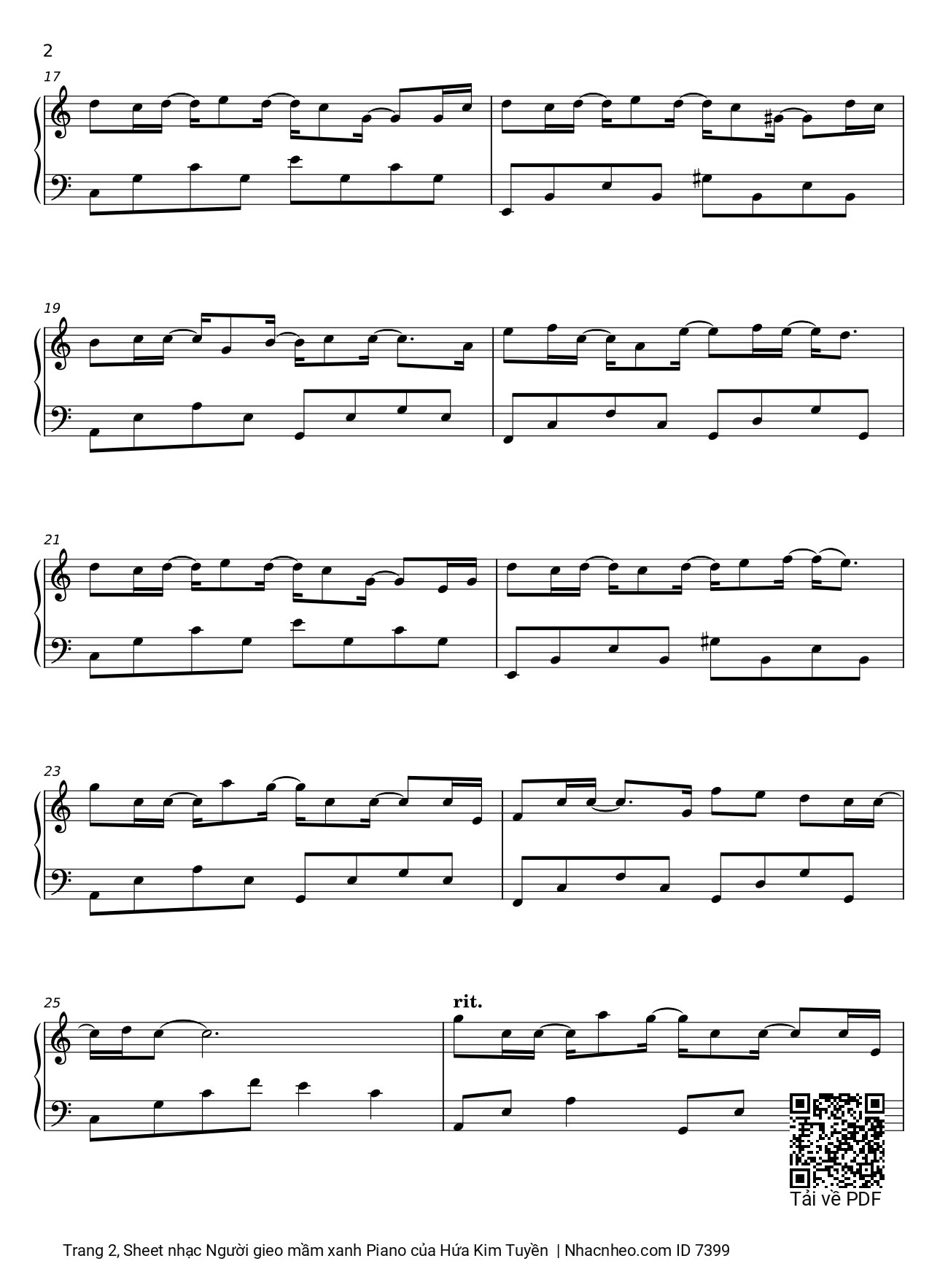 Page 2 of Sheet music PDF Người gieo mầm xanh Piano - Hứa Kim Tuyền