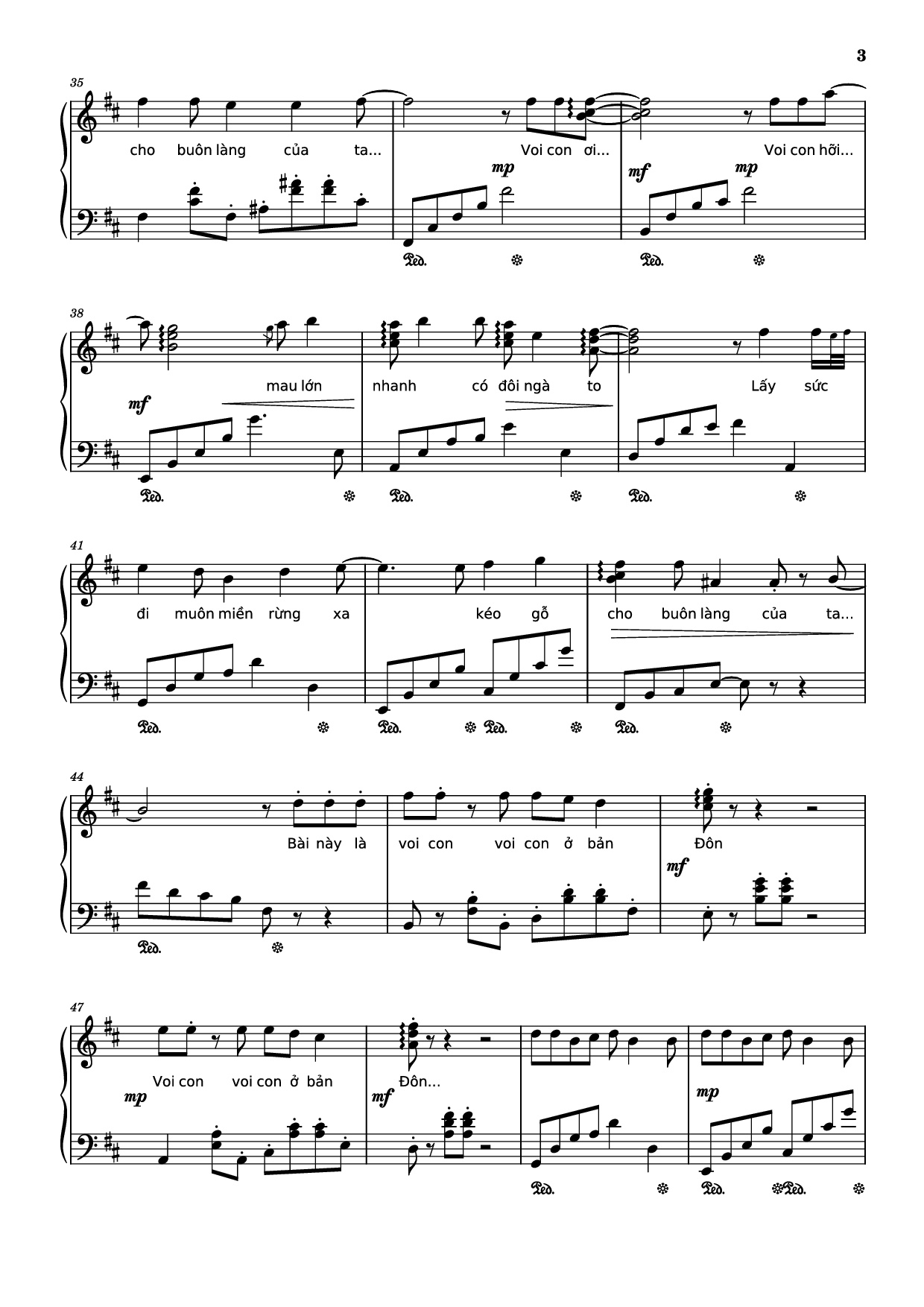 Page 3 of Sheet music PDF Piano Mashup Chú voi con ở bản Đôn + Một lần Thôi + Anh cứ đi đi + Cầu Vồng Khuyết mashup Piano - Phạm Tuyên