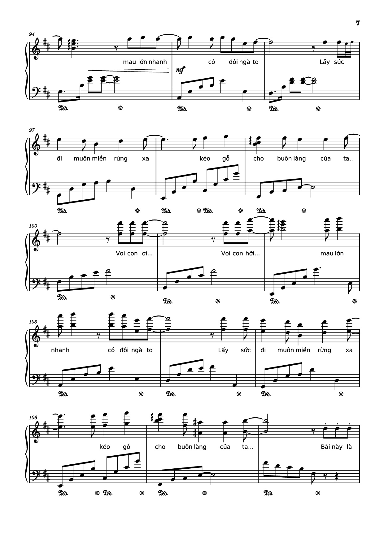 Page 7 of Sheet music PDF Piano Mashup Chú voi con ở bản Đôn + Một lần Thôi + Anh cứ đi đi + Cầu Vồng Khuyết mashup Piano - Phạm Tuyên