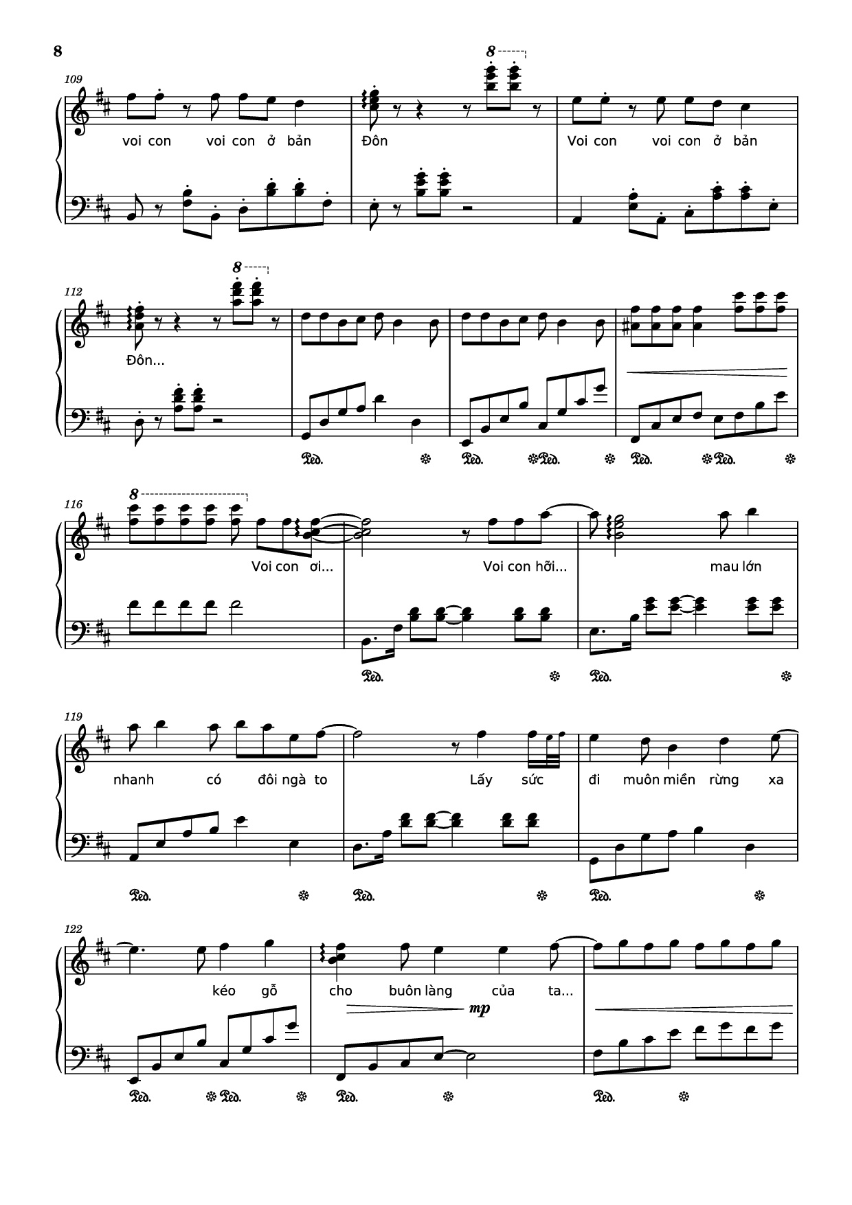 Page 8 of Sheet music PDF Piano Mashup Chú voi con ở bản Đôn + Một lần Thôi + Anh cứ đi đi + Cầu Vồng Khuyết mashup Piano - Phạm Tuyên