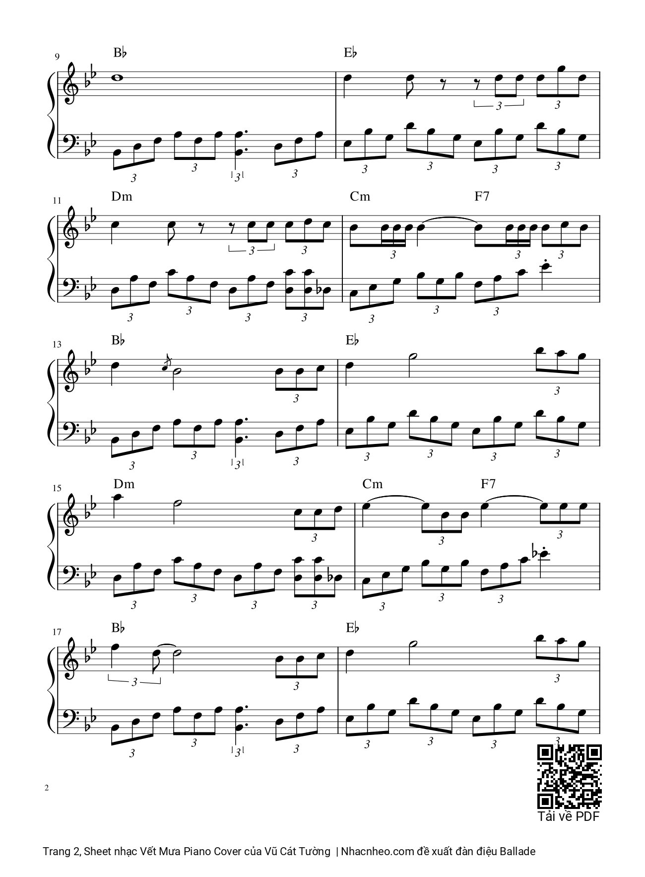 Page 2 of Sheet music PDF Vết Mưa Piano Cover - Vũ Cát Tường