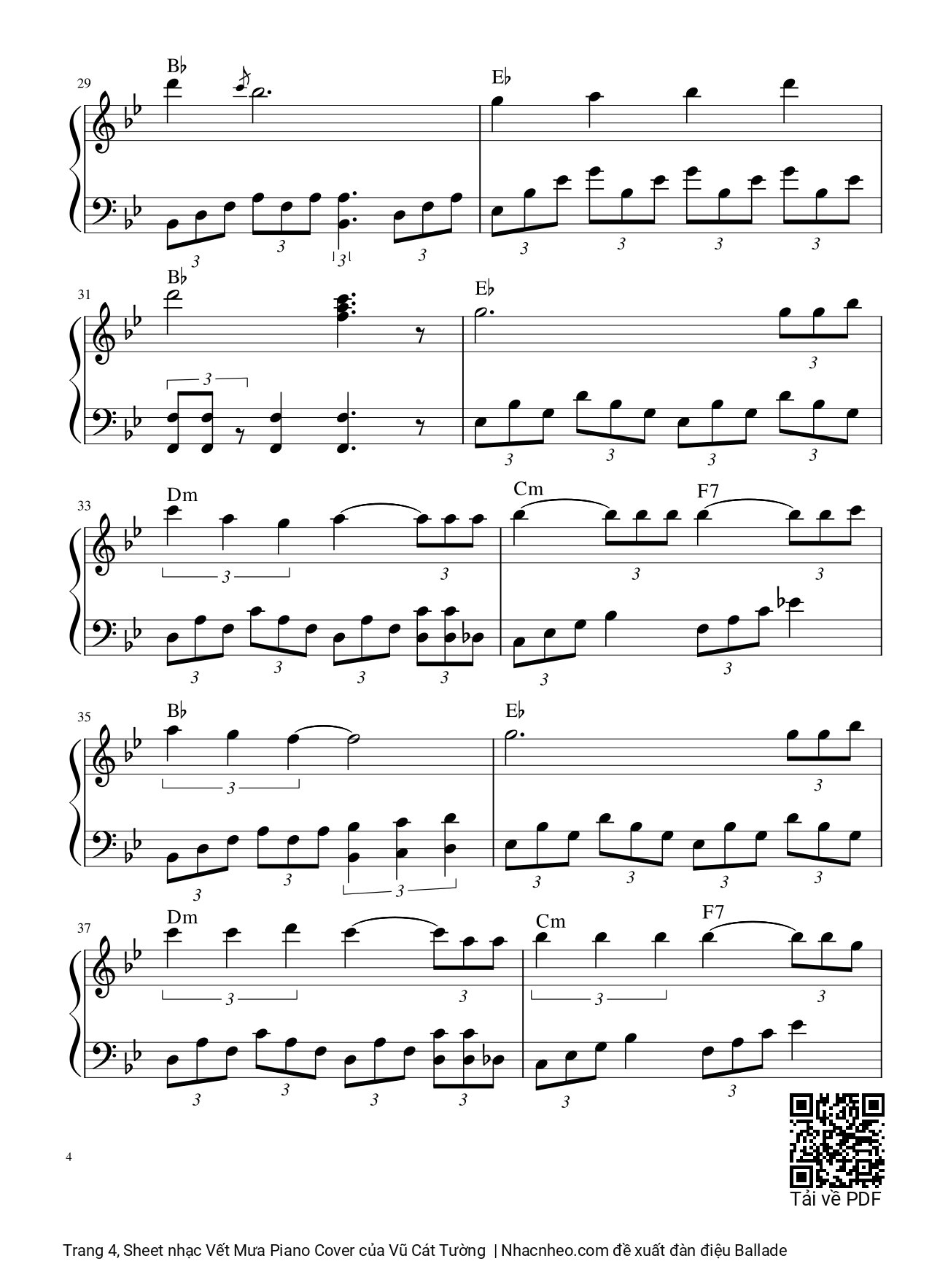 Page 4 of Sheet music PDF Vết Mưa Piano Cover - Vũ Cát Tường