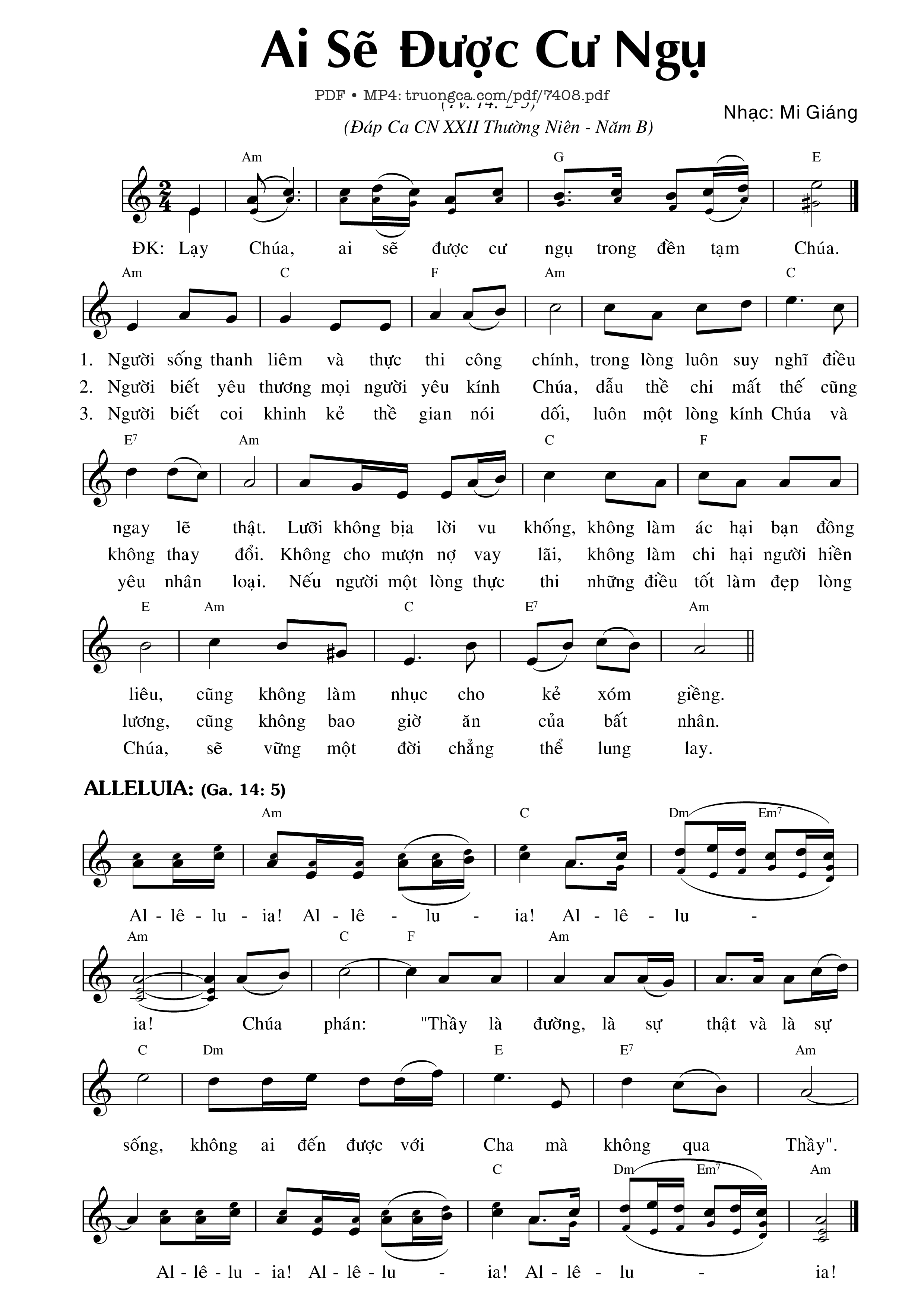 Page 1 of Sheet music PDF Ai Sẽ được Cư Ngụ (Thánh Vịnh 14) - Mi Giáng