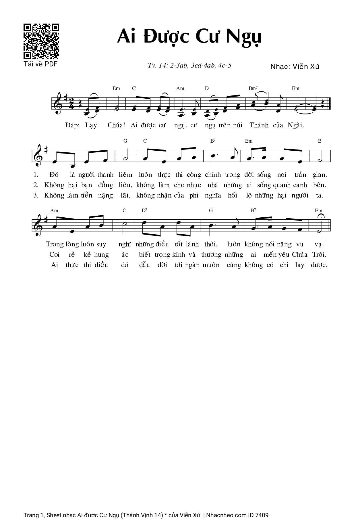 Sheet PDF of Ai được Cư Ngụ (Thánh Vịnh 14)