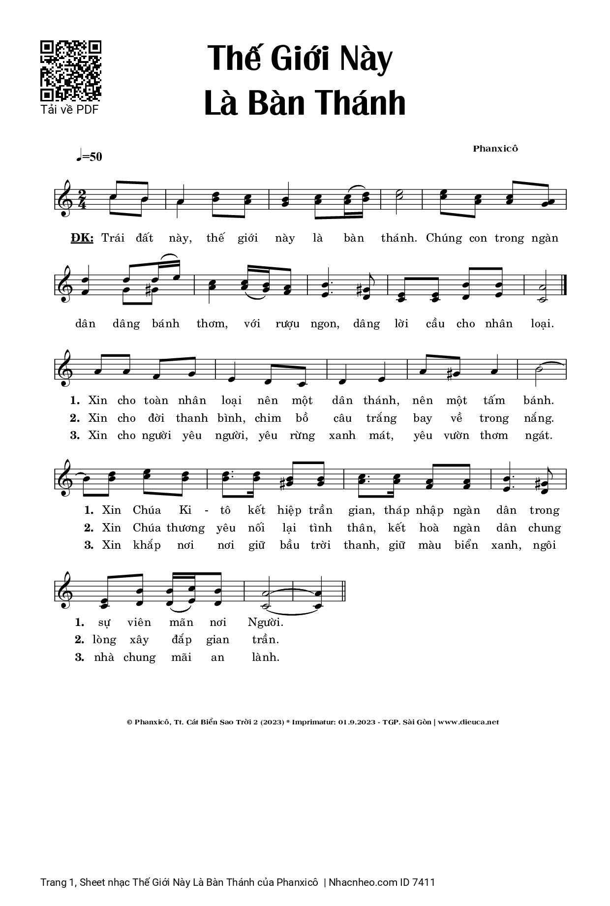 Sheet PDF of Thế Giới Này Là Bàn Thánh