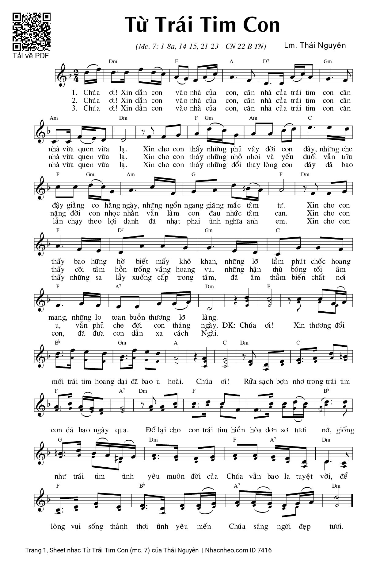 Sheet PDF of Từ Trái Tim Con (mc. 7)
