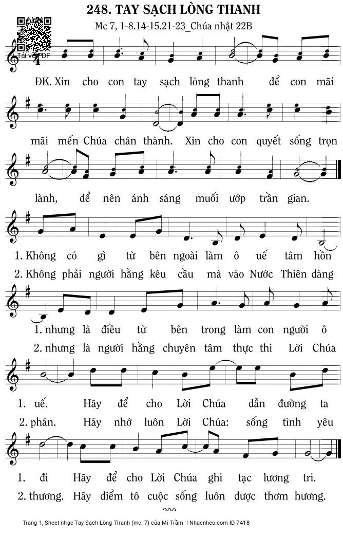 Sheet PDF of Tay Sạch Lòng Thanh (mc. 7)
