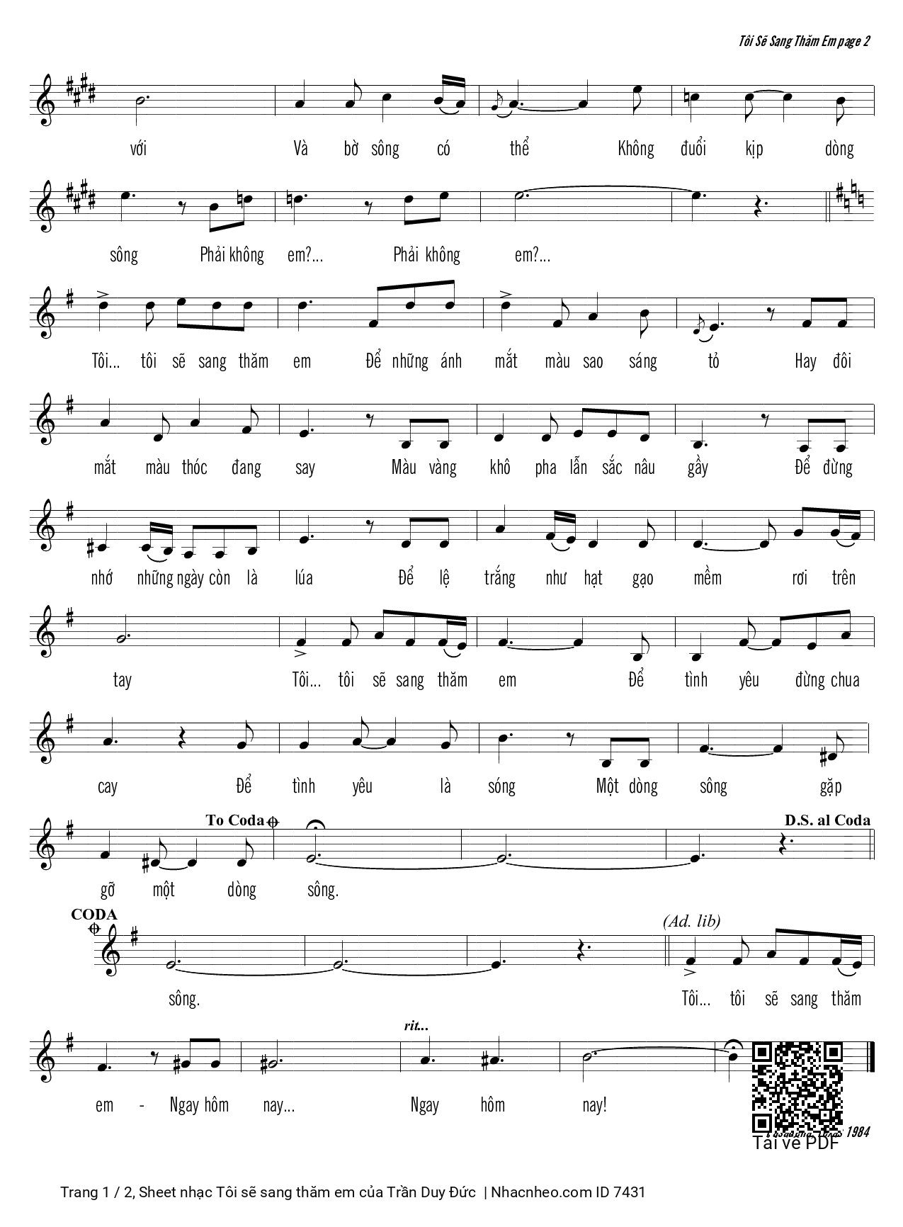 Page 2 of Sheet music PDF Tôi sẽ sang thăm em - Trần Duy Đức