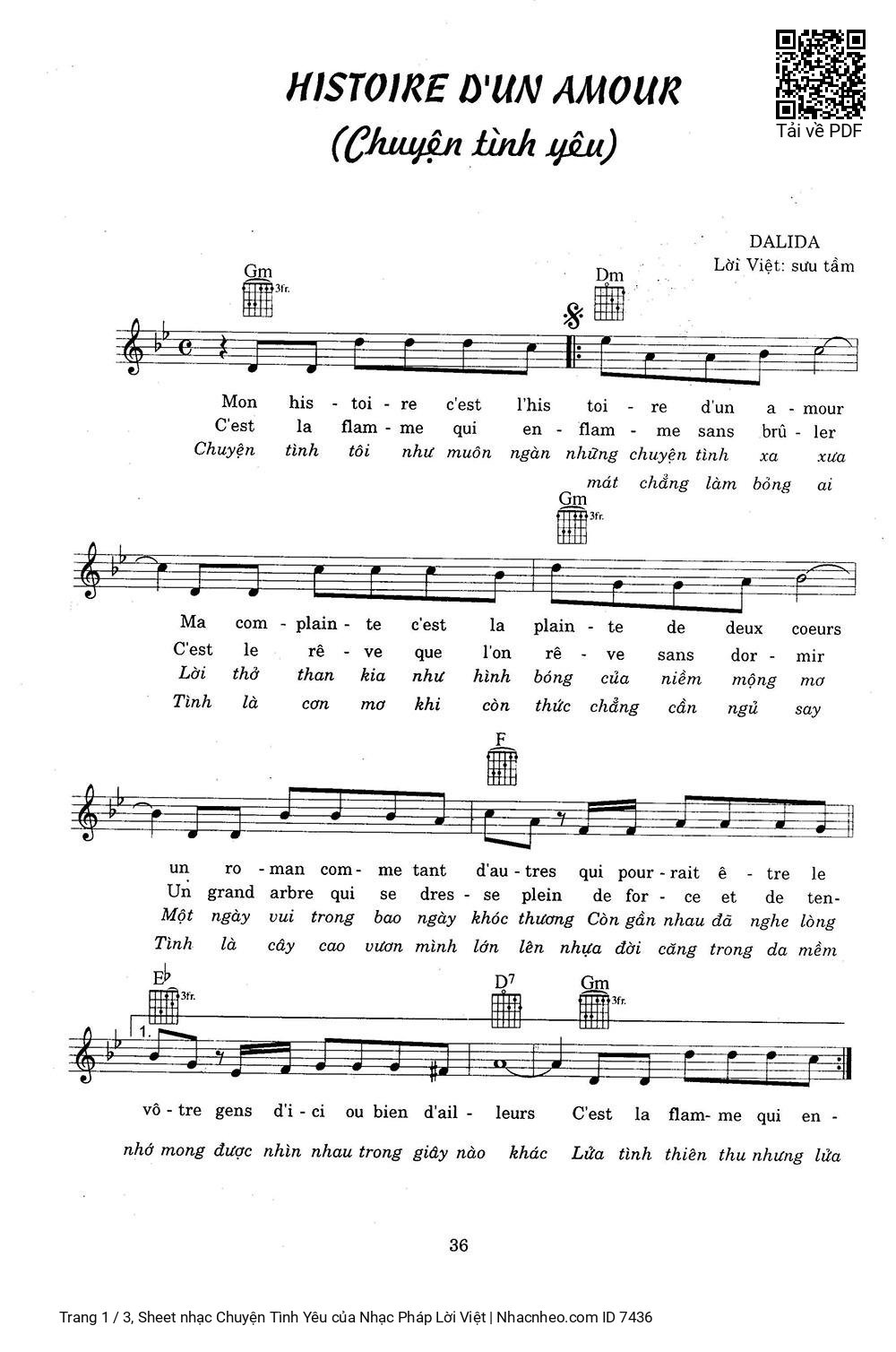 Page 1 of Sheet music PDF Chuyện Tình Yêu - Nhạc Pháp Lời Việt