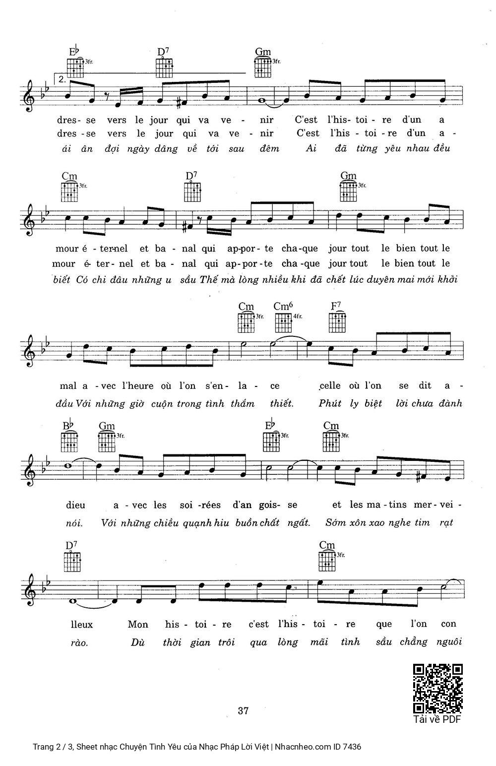 Page 2 of Sheet music PDF Chuyện Tình Yêu - Nhạc Pháp Lời Việt