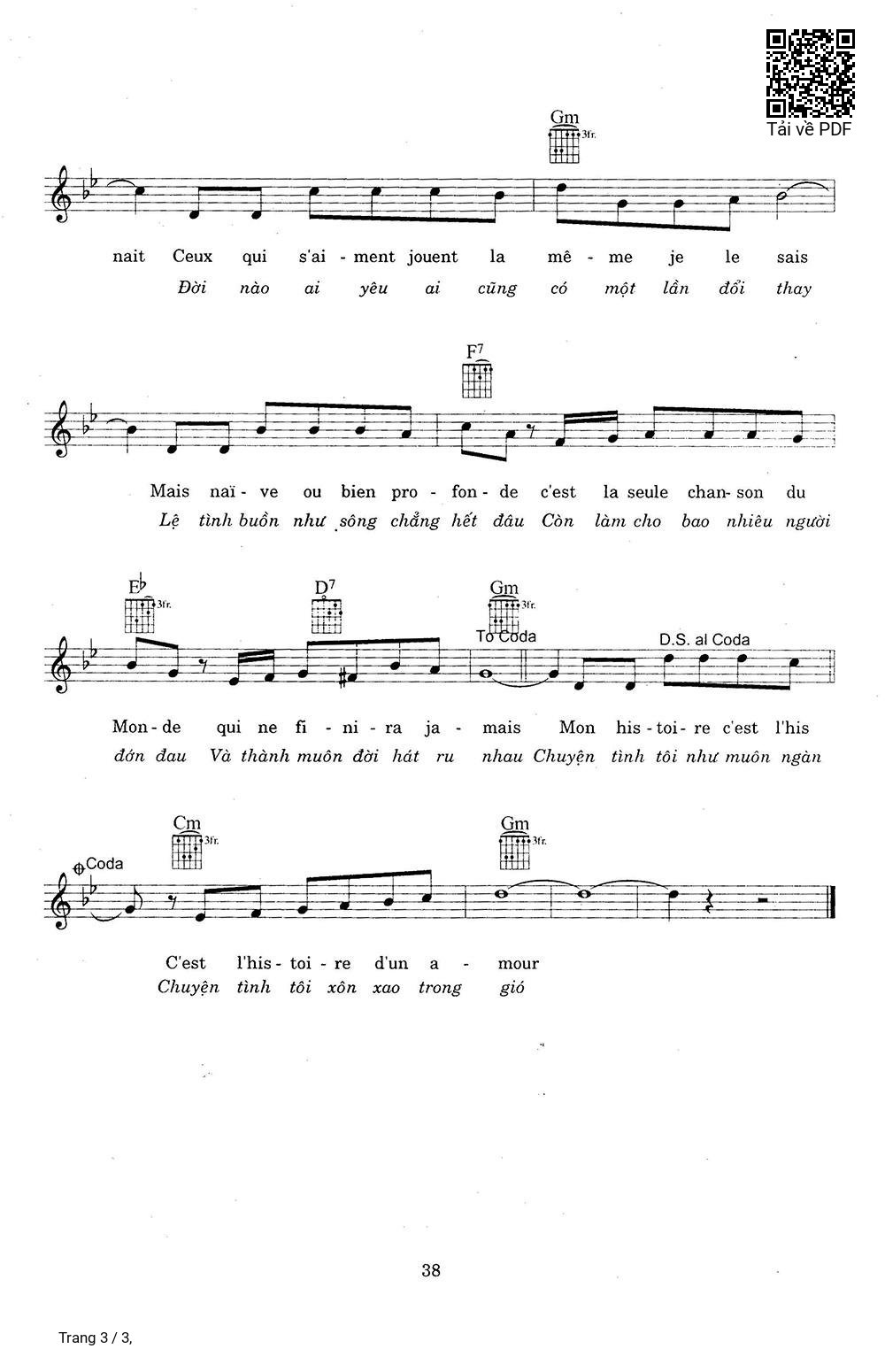 Page 3 of Sheet music PDF Chuyện Tình Yêu - Nhạc Pháp Lời Việt