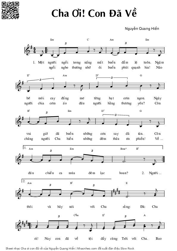 Sheet PDF of Cha ơi con đã về