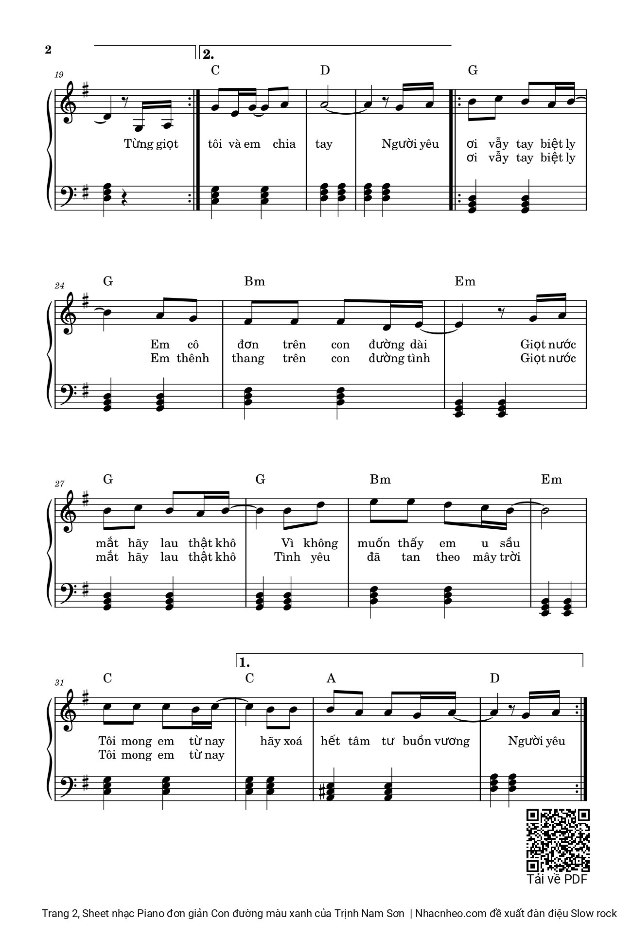 Page 2 of Sheet music PDF Piano đơn giản Con đường màu xanh - Trịnh Nam Sơn