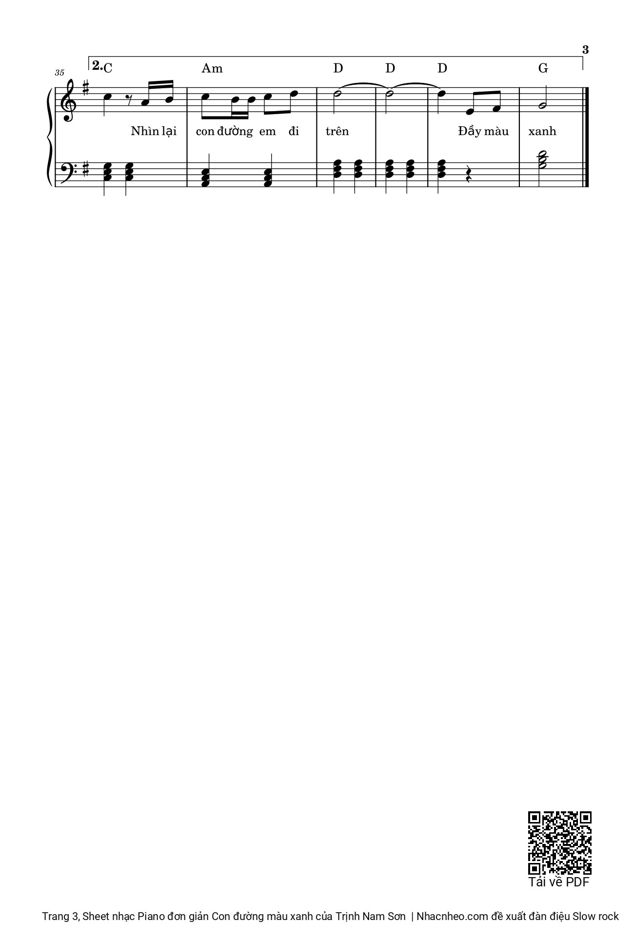 Page 3 of Sheet music PDF Piano đơn giản Con đường màu xanh - Trịnh Nam Sơn