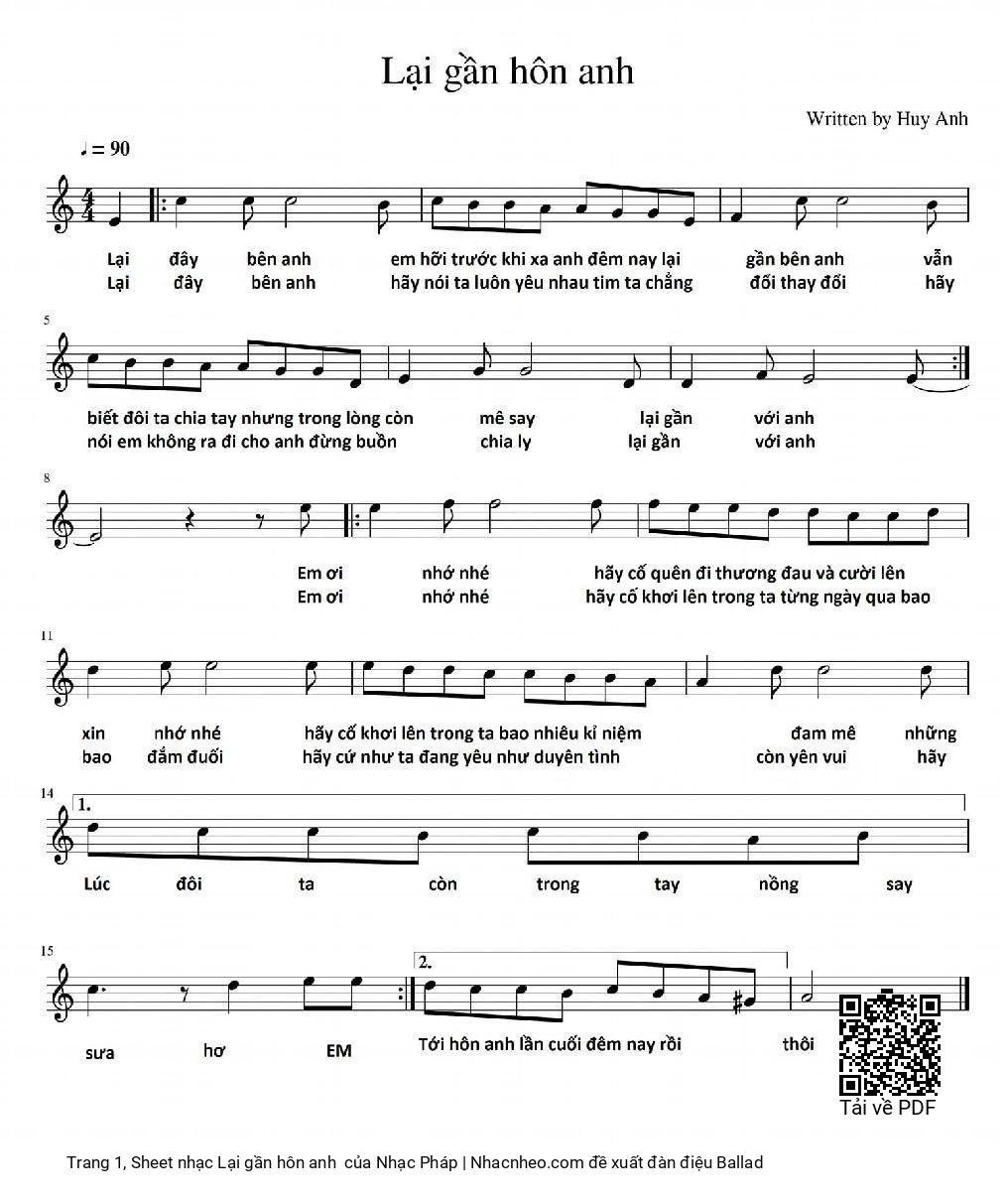 Sheet PDF of Lại gần hôn anh 