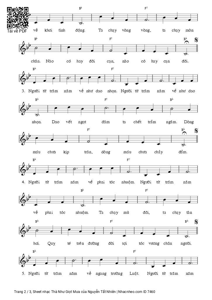 Page 2 of Sheet music PDF Thà Như Giọt Mưa - Nguyễn Tất Nhiên